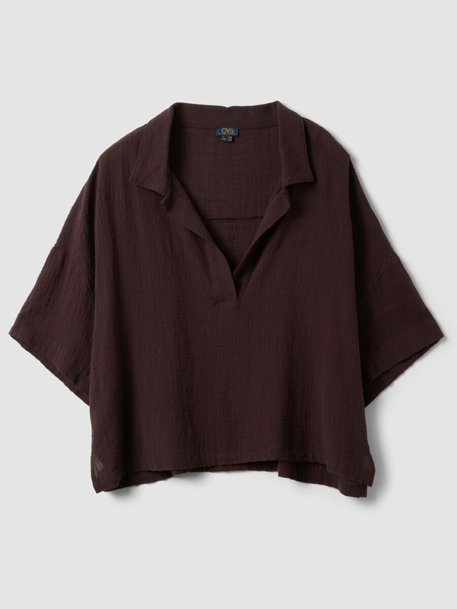 Short brown pure cotton kaftan with V-neck_4
