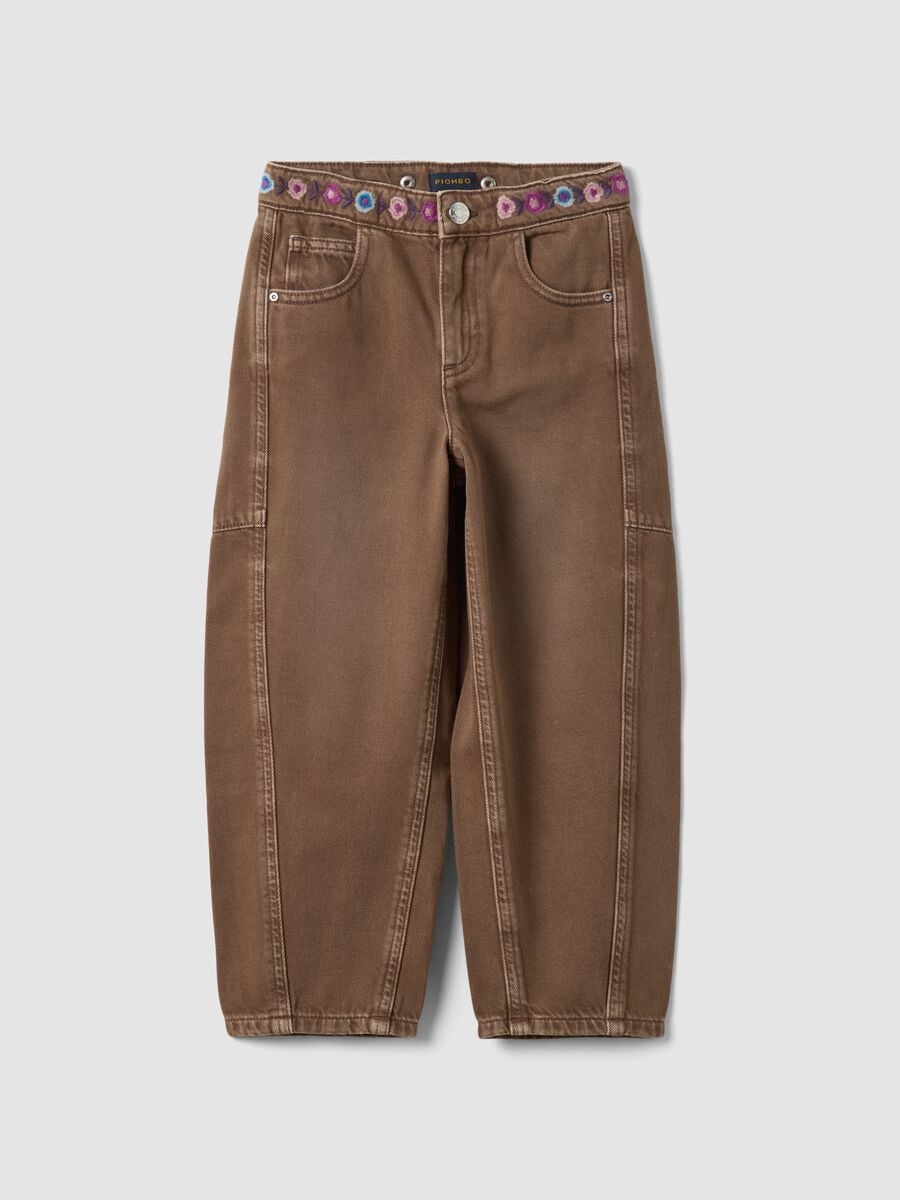 Jeans marroni in puro cotone balloon fit ricamati_0