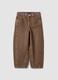 Brown pure cotton embroidered balloon-fit jeans_0