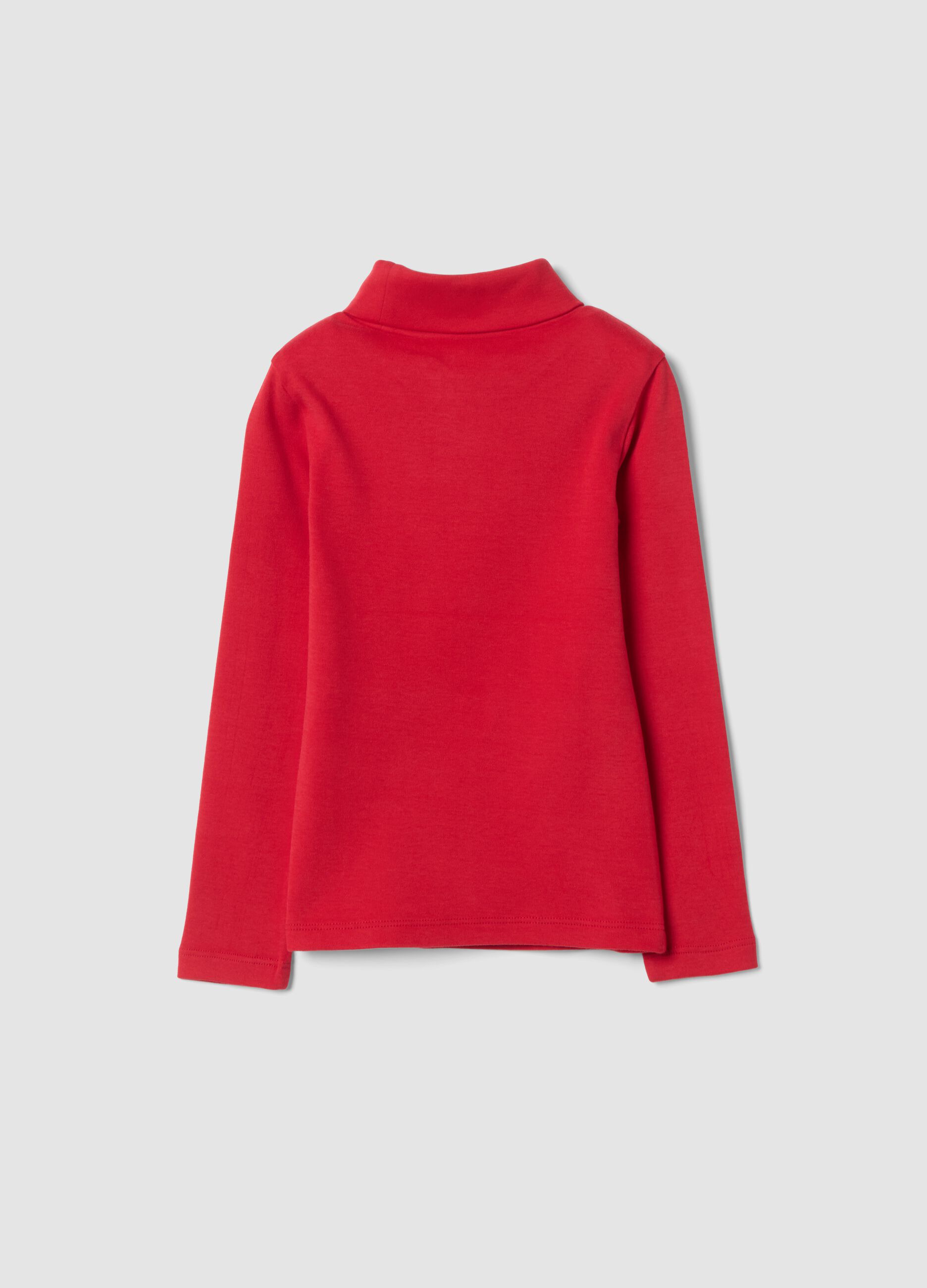 T-shirt rossa dolcevita in puro cotone regular fit