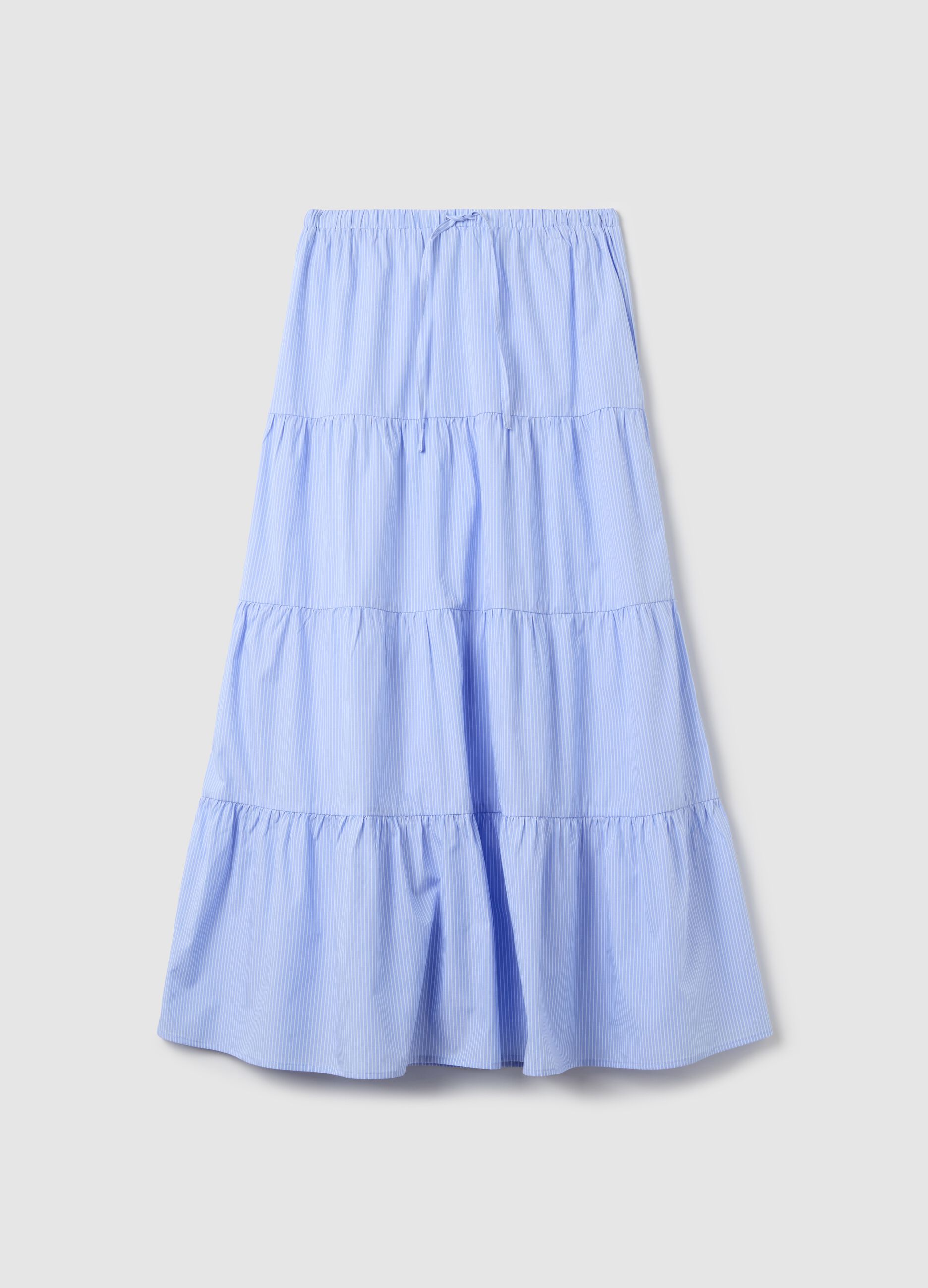 Long white and light blue skirt with striped flounce
