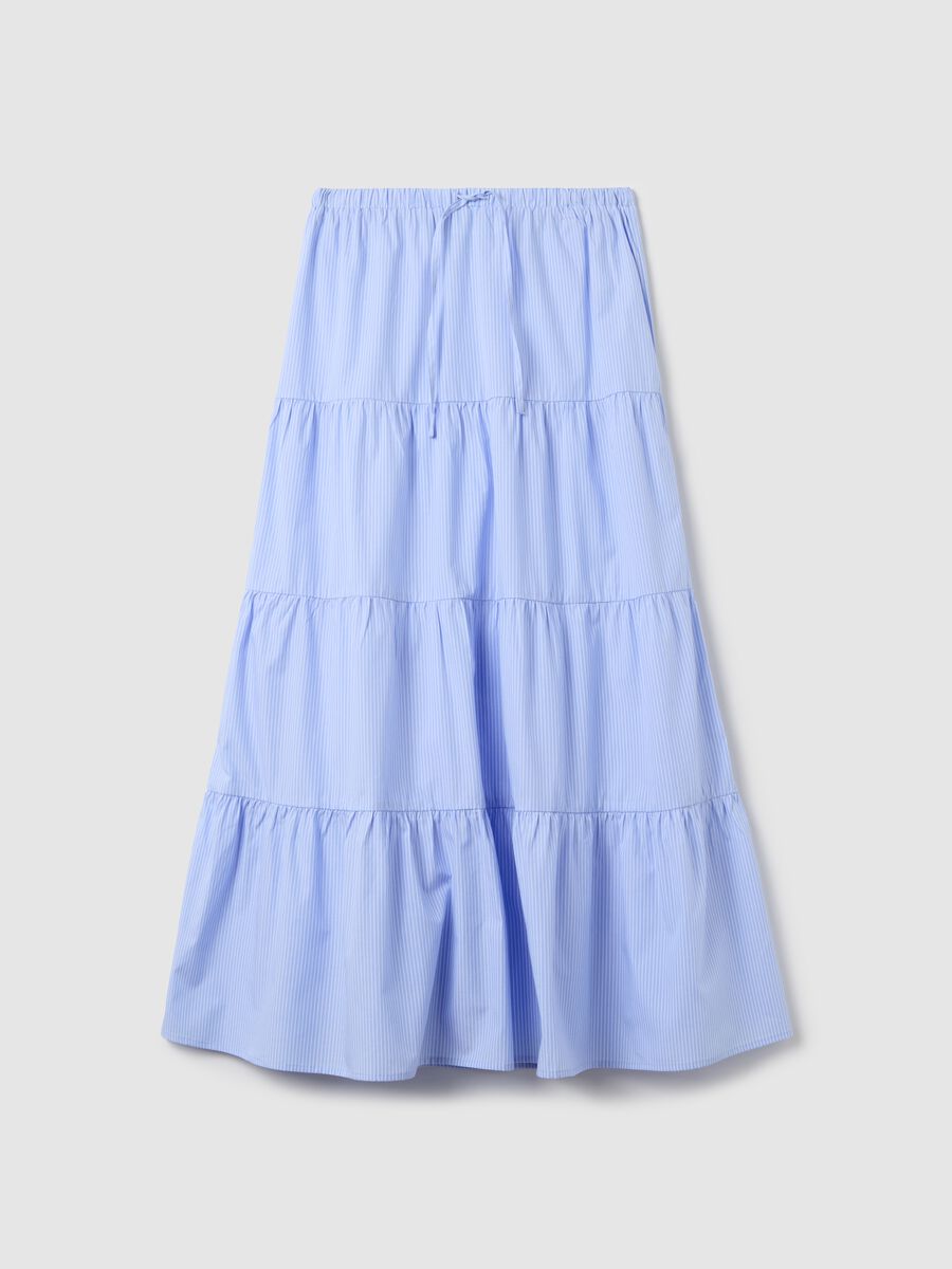 Long white and light blue skirt with striped flounce_4