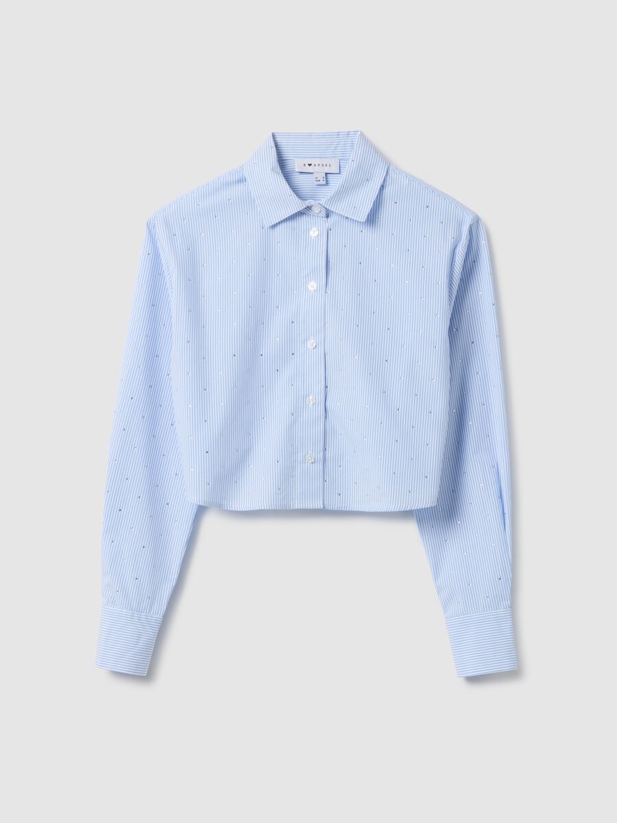 Multicoloured stripe shirt in pure cotton regular fit with rhinestones_4
