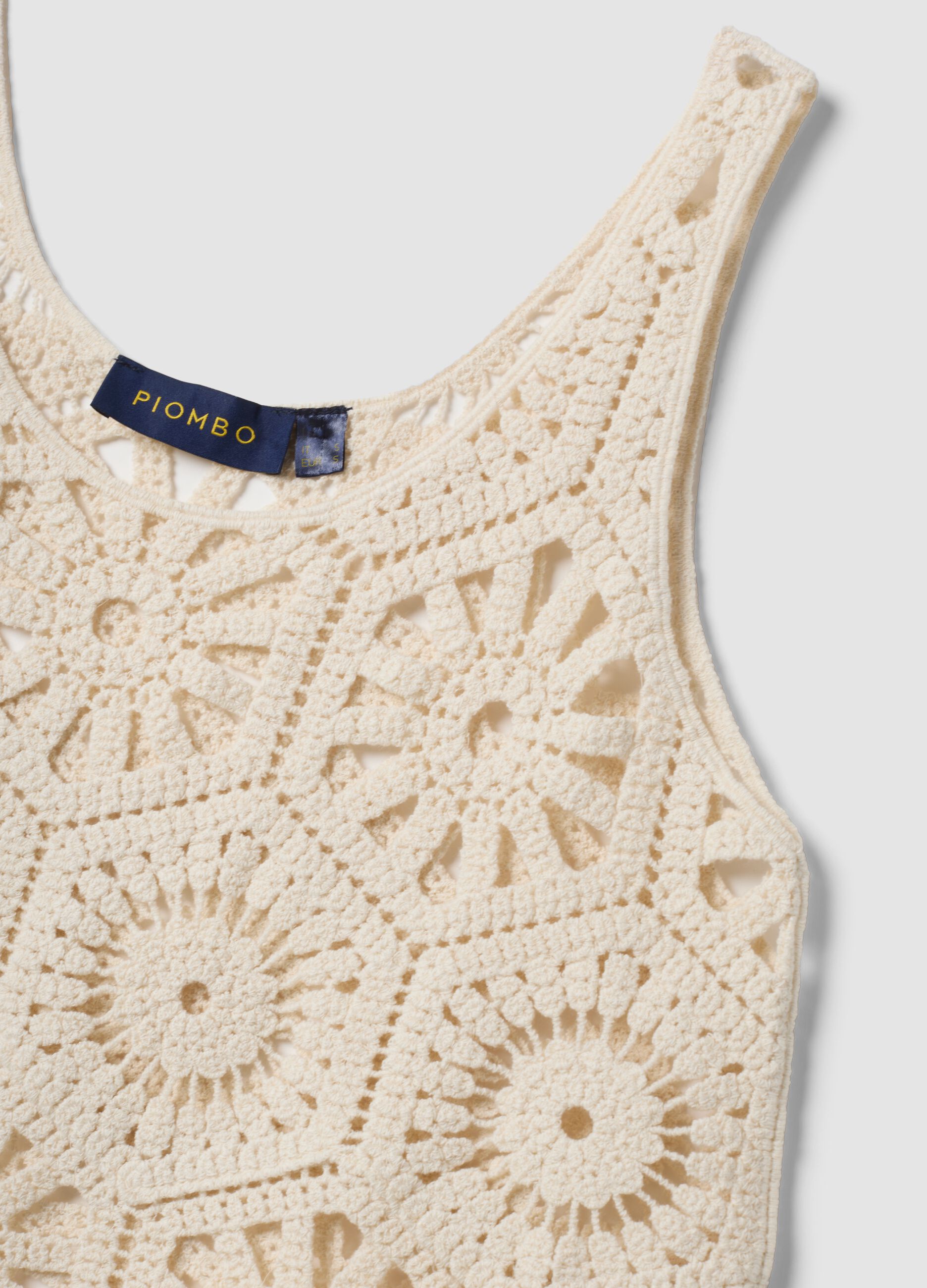 Beige pure cotton crochet tank top