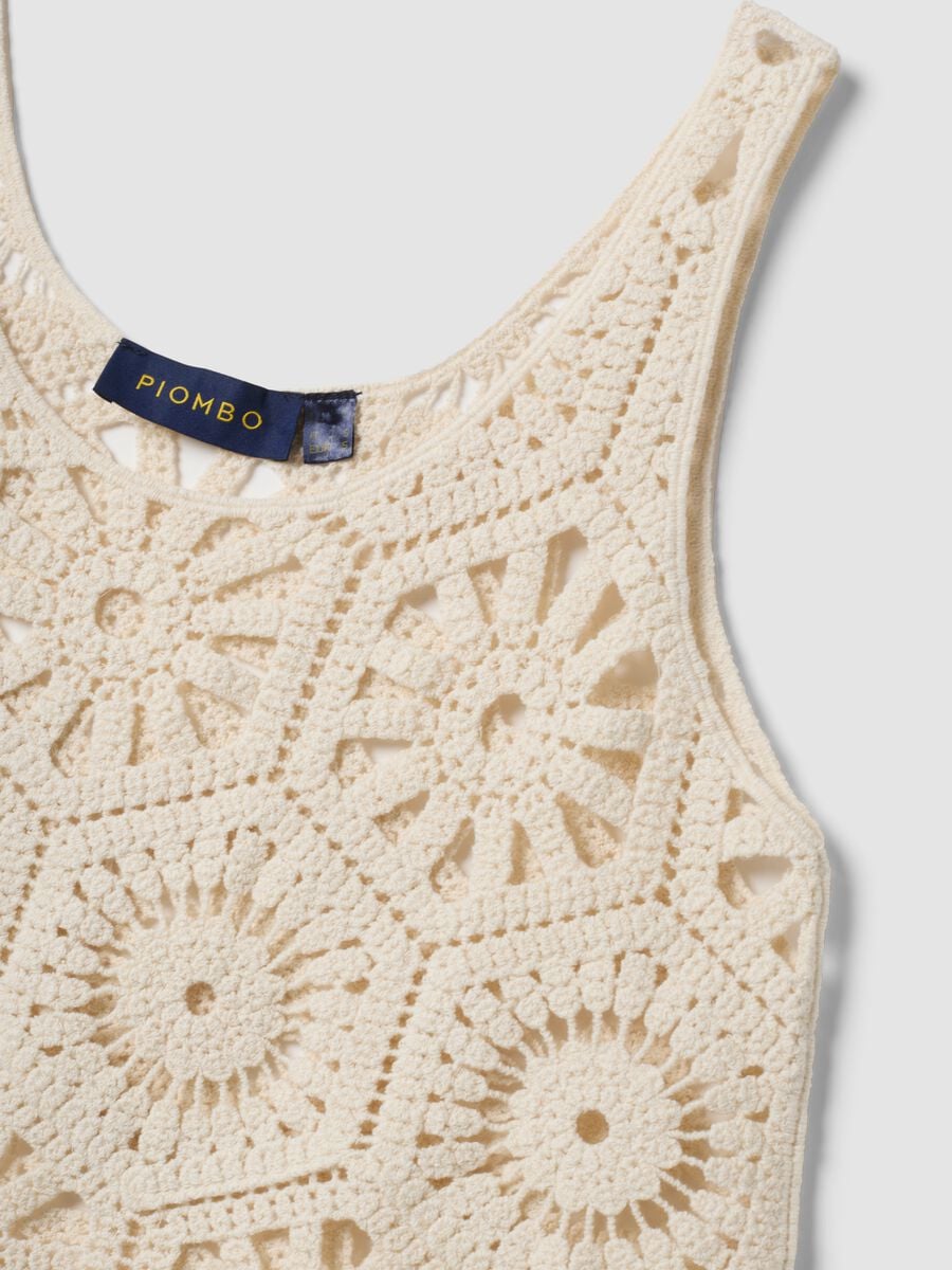 Tank top beige in puro cotone con lavorazione crochet_5