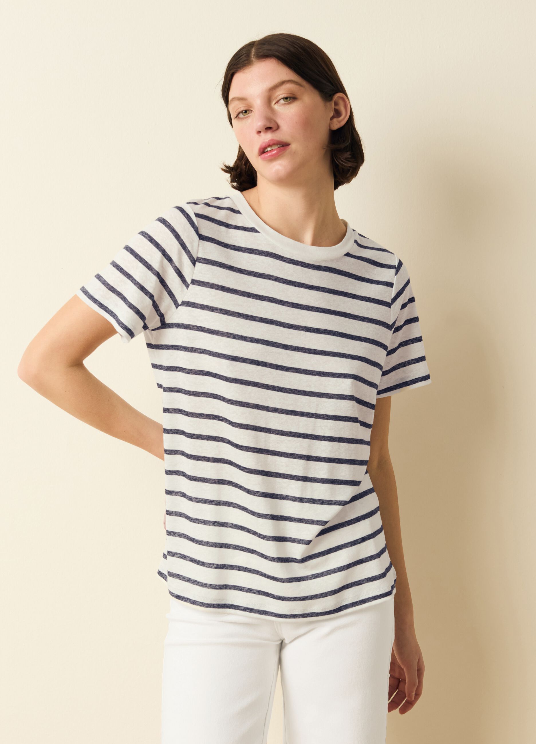 Striped T-shirt in linen blend