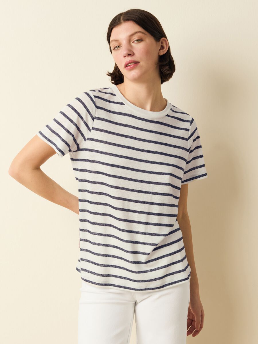 Striped T-shirt in linen blend_1