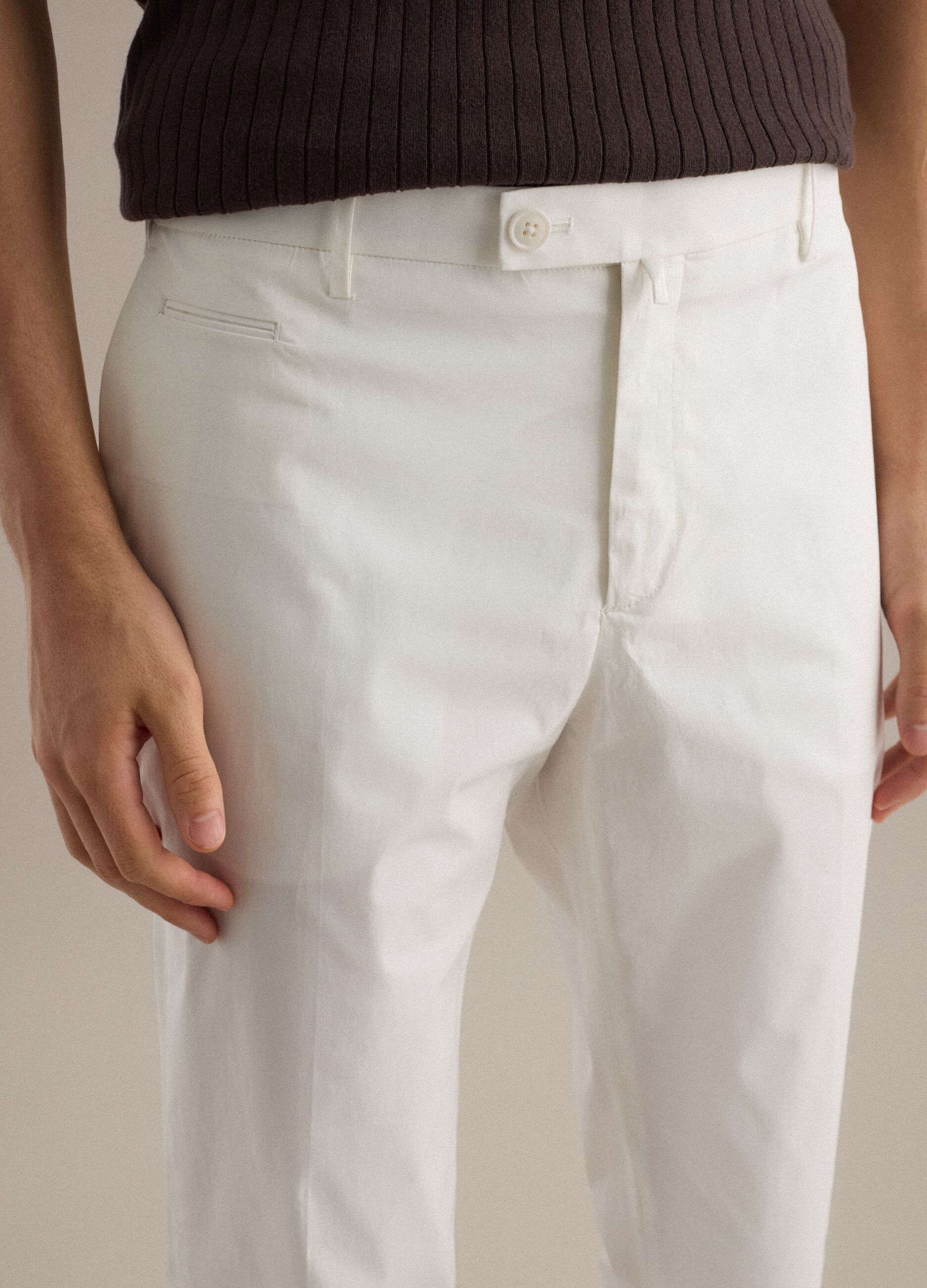 White stretch cotton trousers, regular fit