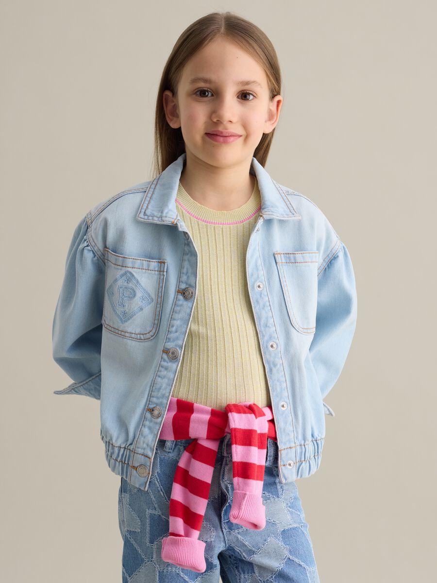 Denim jacket with pockets and logo embroidery_0
