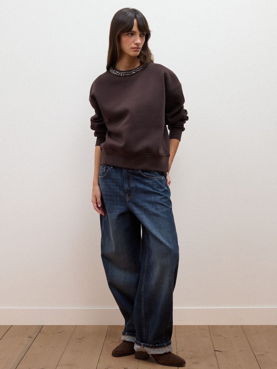 Felpa marrone in misto cotone con strass_2