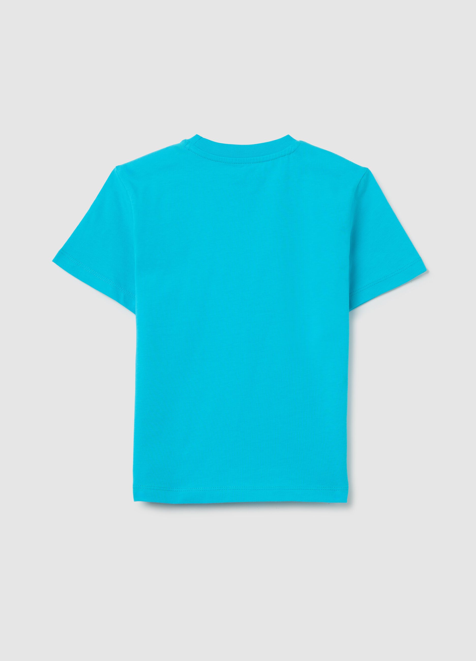 Light blue cotton T-shirt with round neck