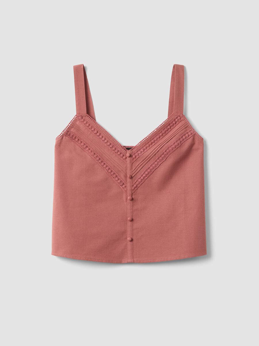 Pink regular fit cotton-linen blend top with lace details_4