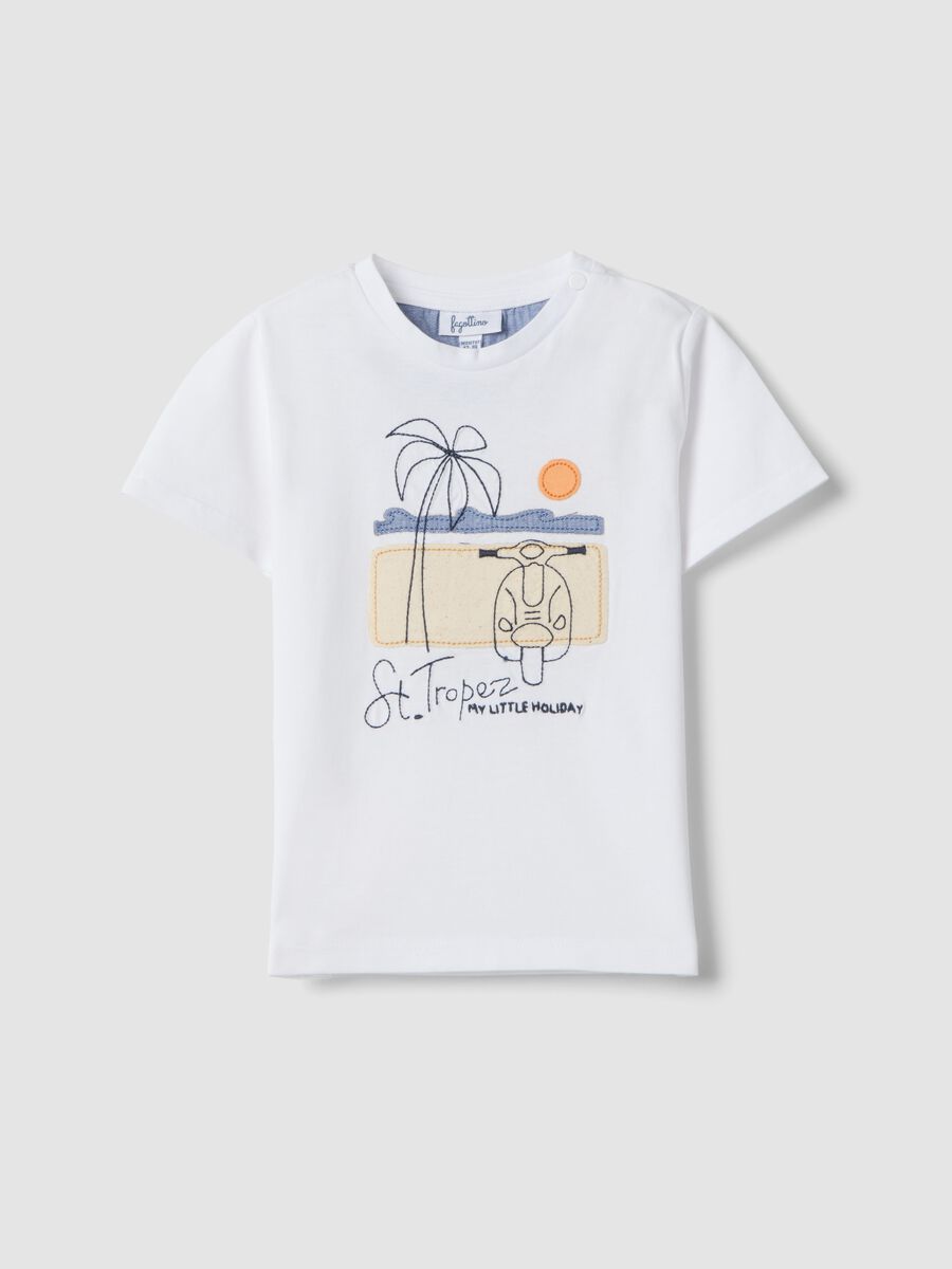 White pure cotton T-shirt for baby boy with print_0