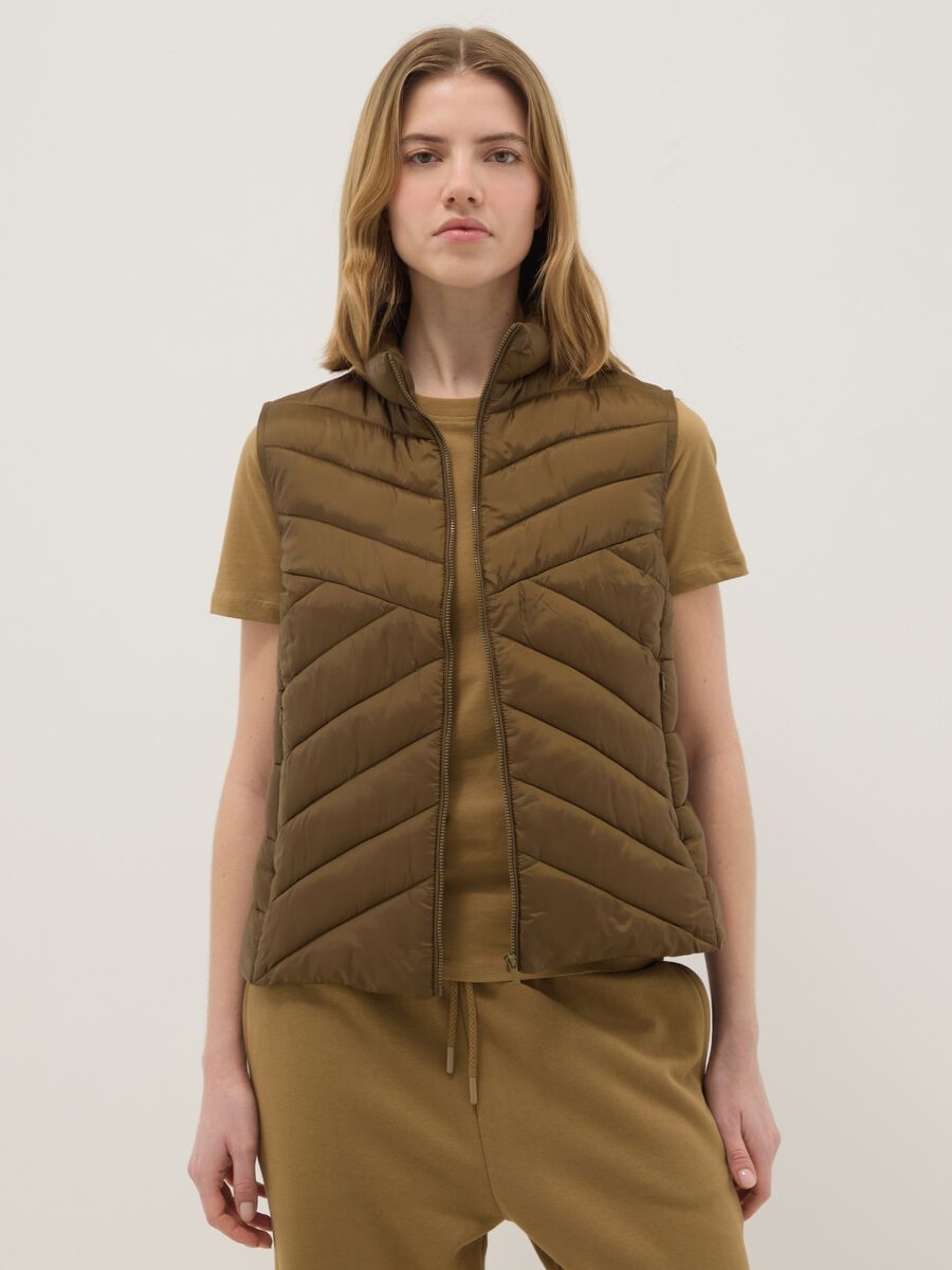 Brown padded gilet regular fit with zip_0