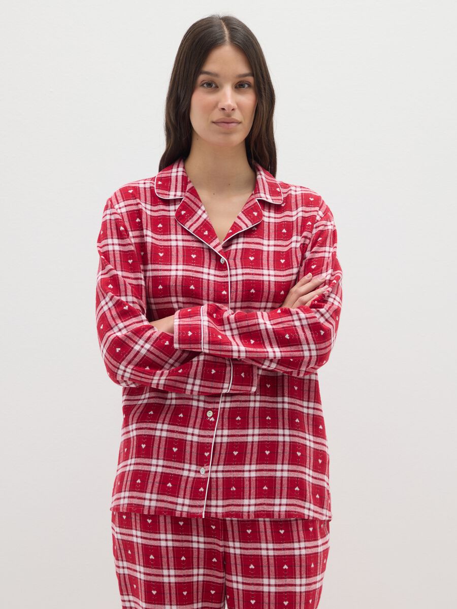 Red and white checked regular fit cotton blend pyjamas_1