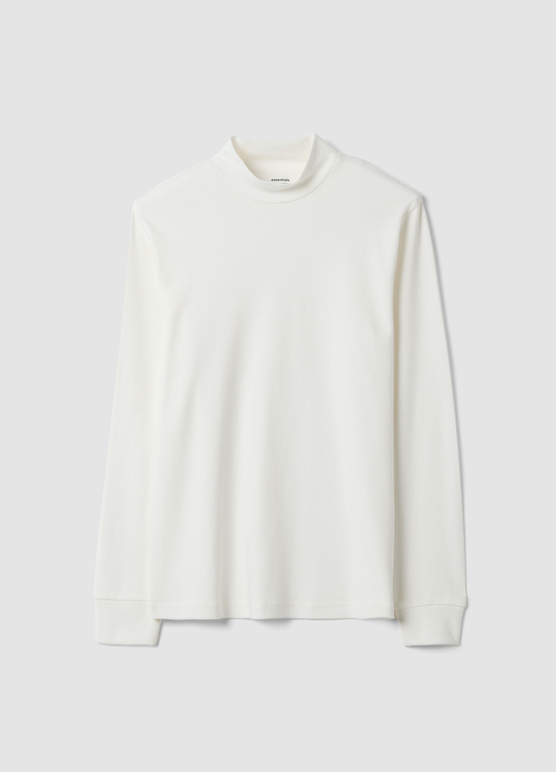 T-shirt bianca in puro cotone con collo rialzato strutturato