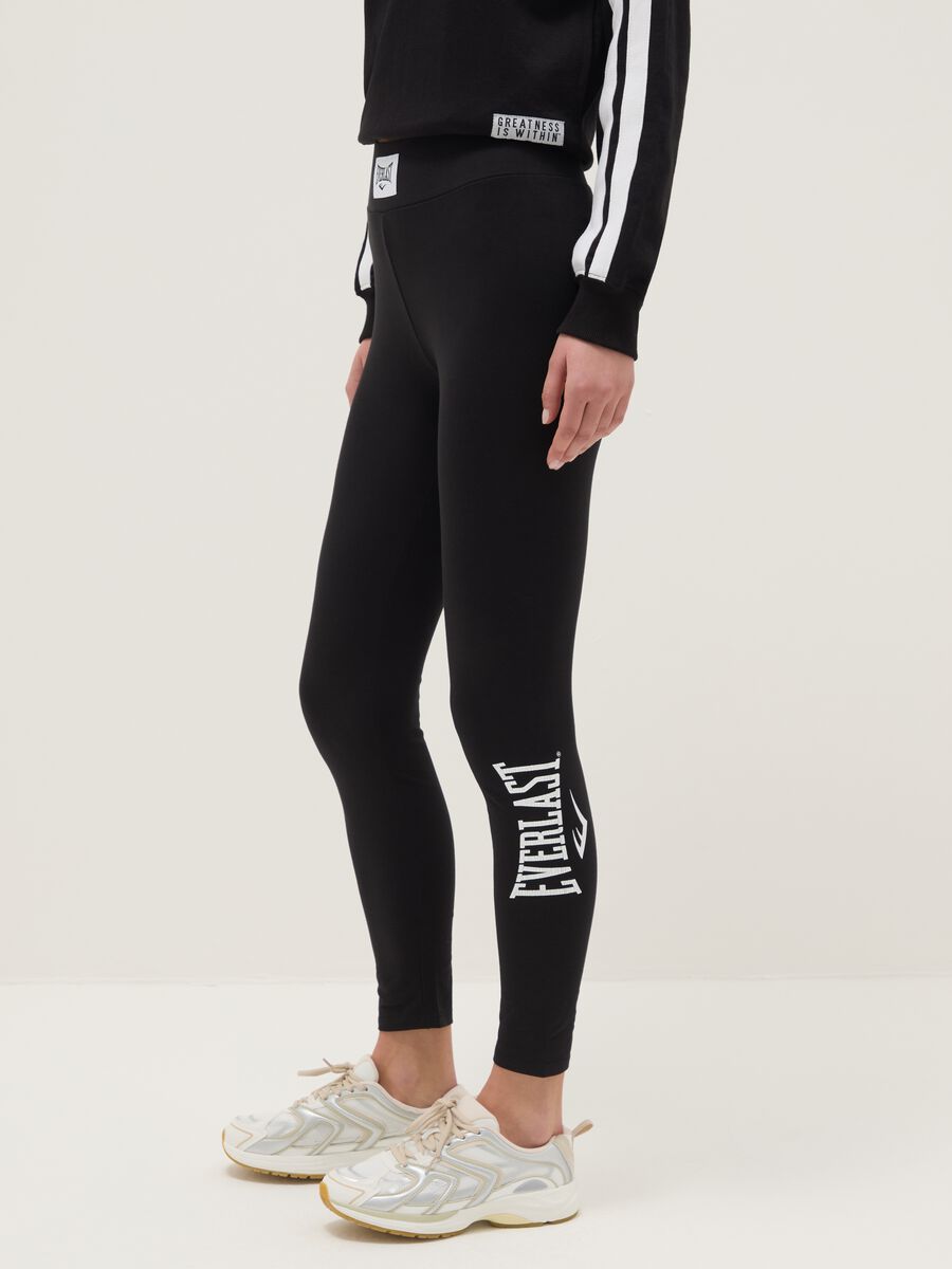 Black stretch cotton leggings regular fit with Everlast logo_3