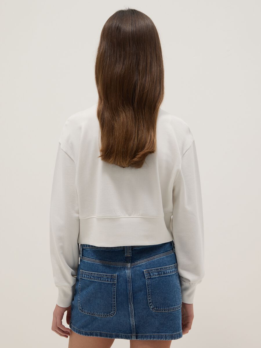 Felpa girocollo bianca da ragazza in puro cotone regular fit_1