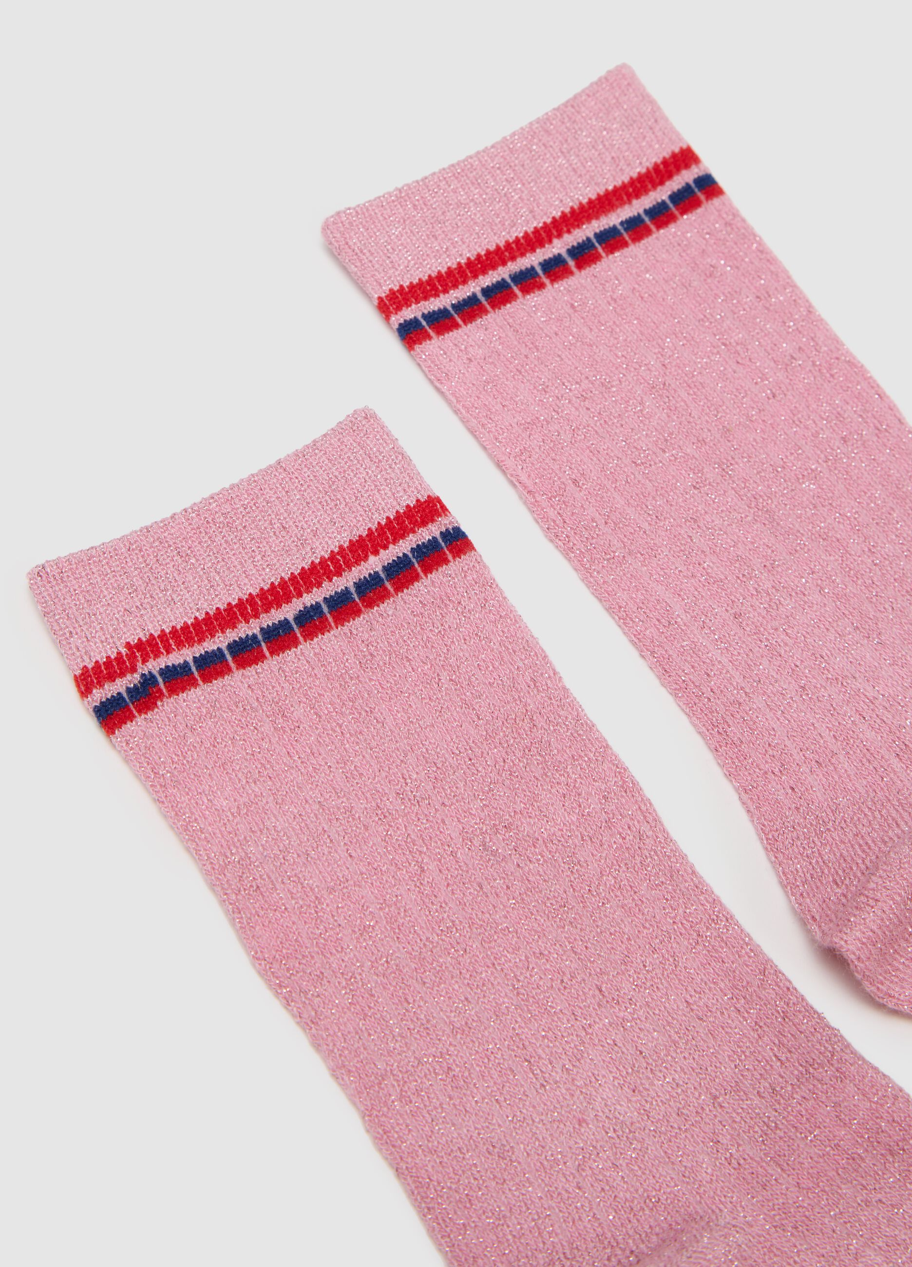 Pink socks with decorative stripes by Piombo Kids