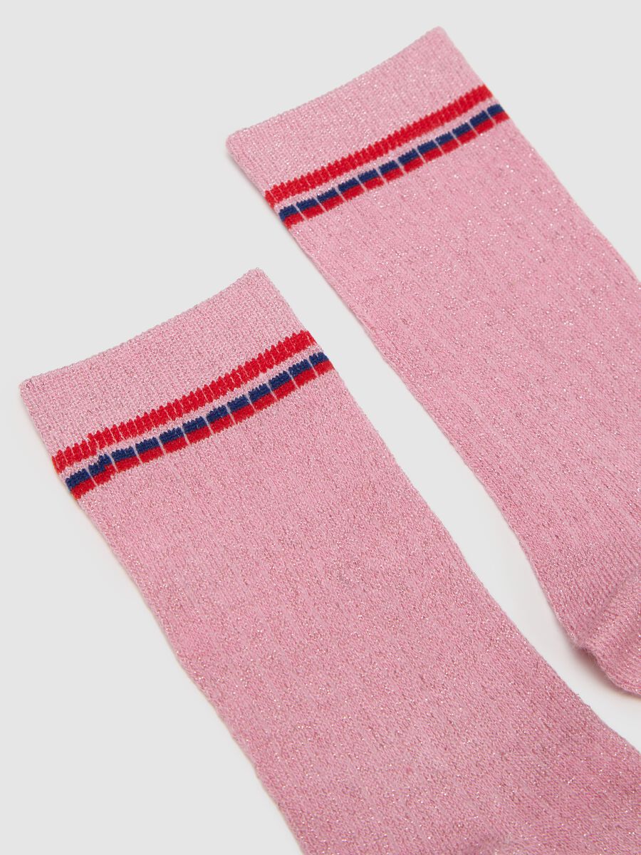 Pink socks with decorative stripes by Piombo Kids_1