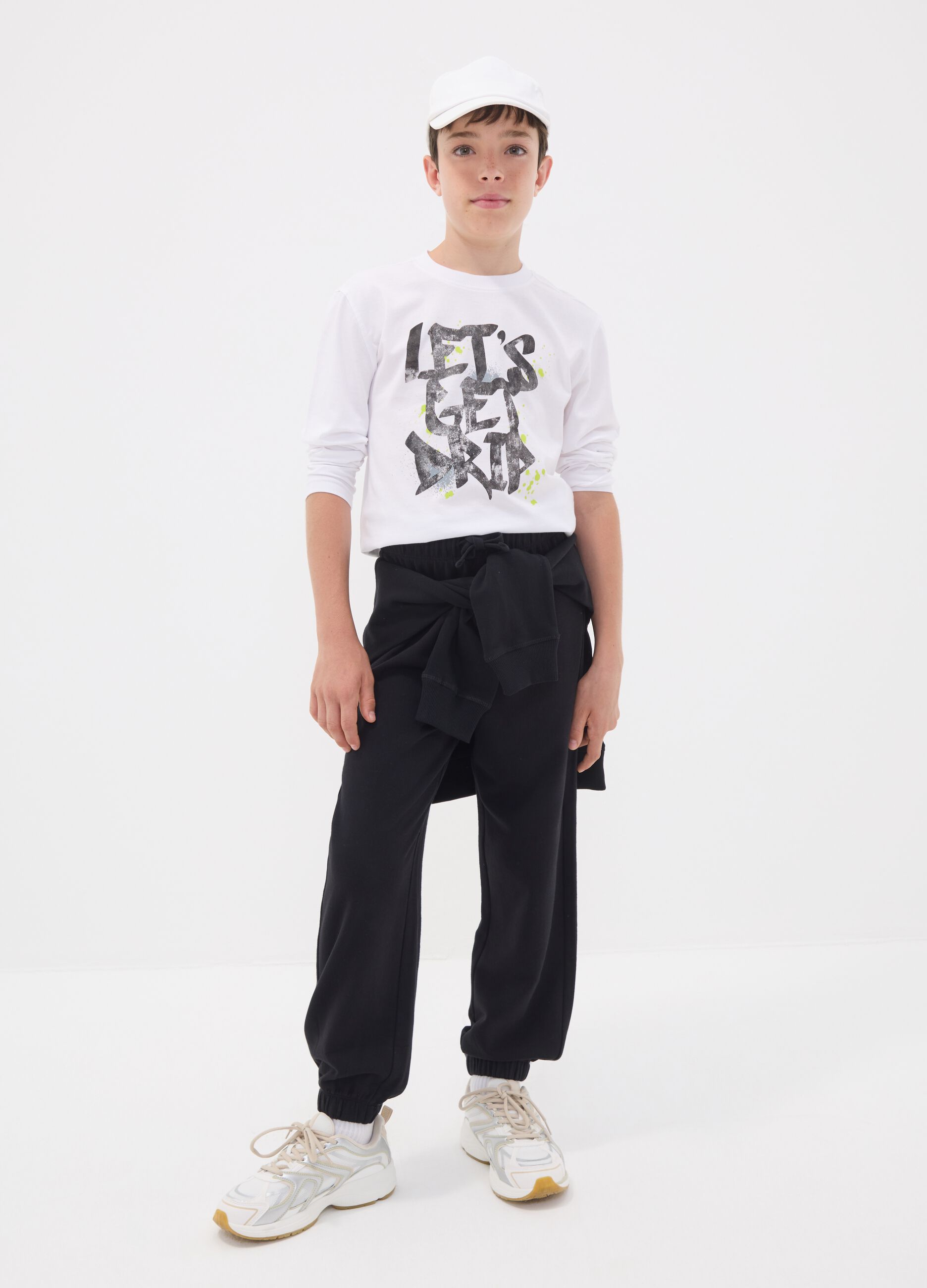 Black pure organic cotton jogger trousers for boys, relaxed fit