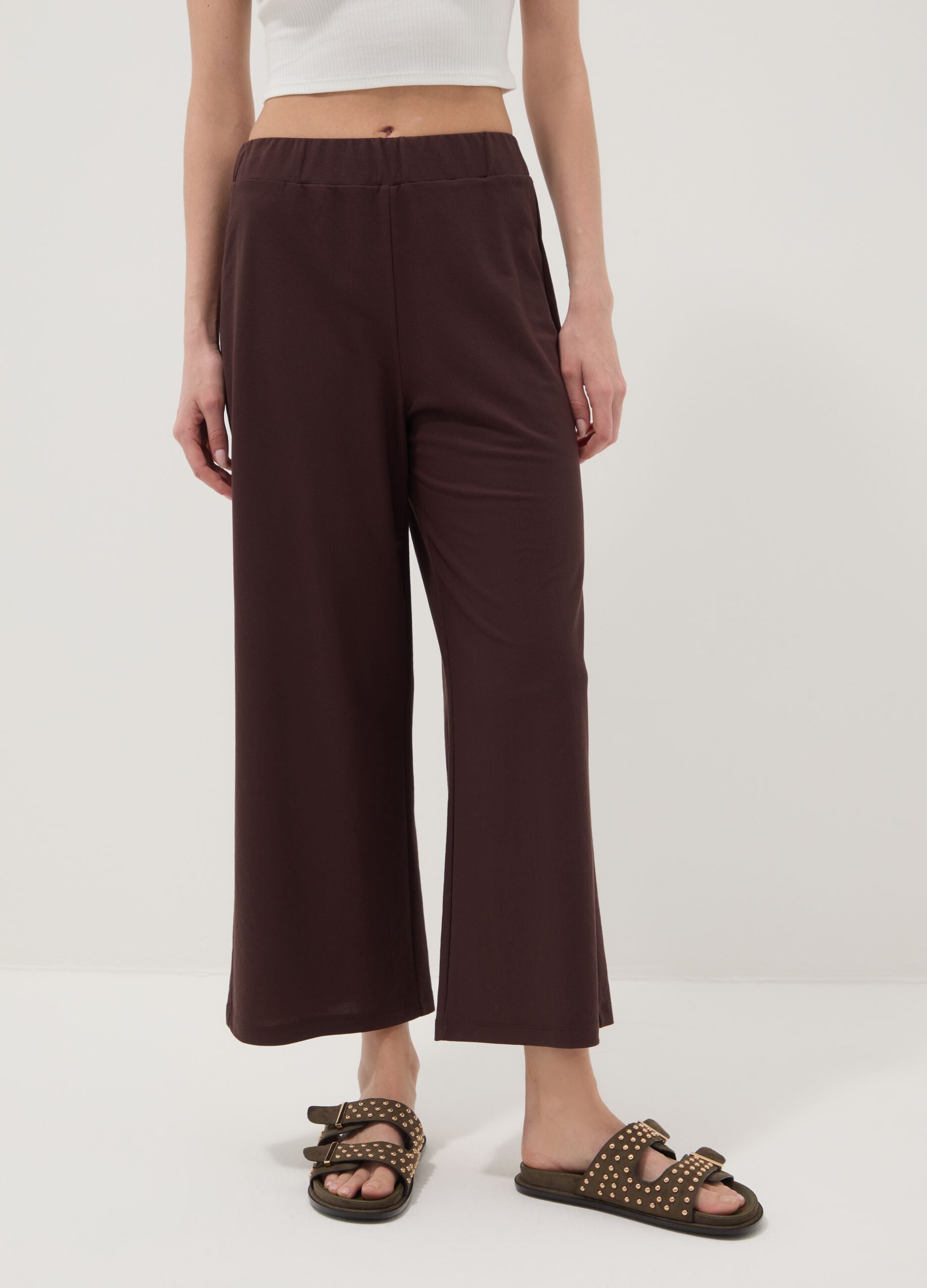 Pantaloni culotte marroni in misto viscosa