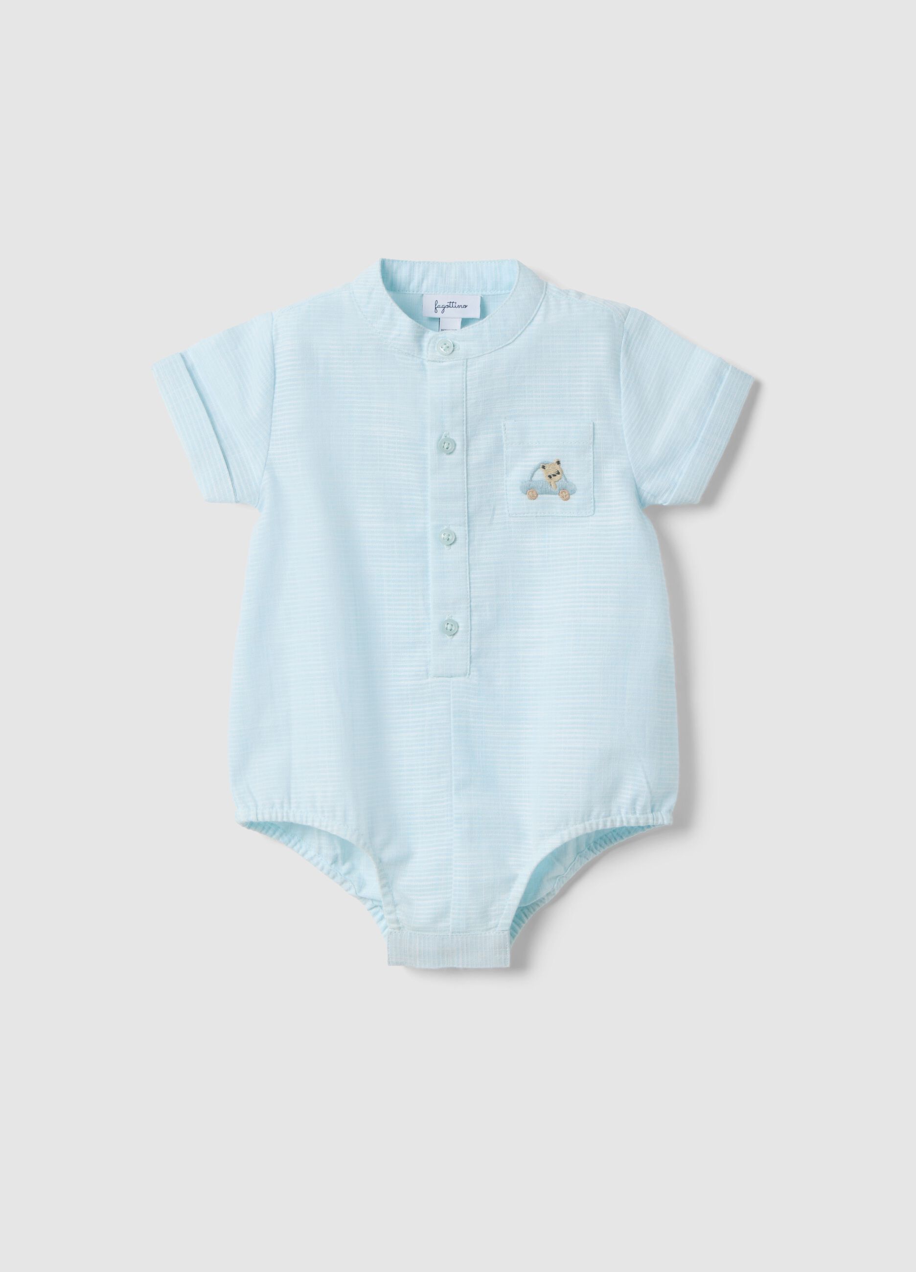 Multicoloured striped pure cotton baby bodysuit with embroidery and buttons