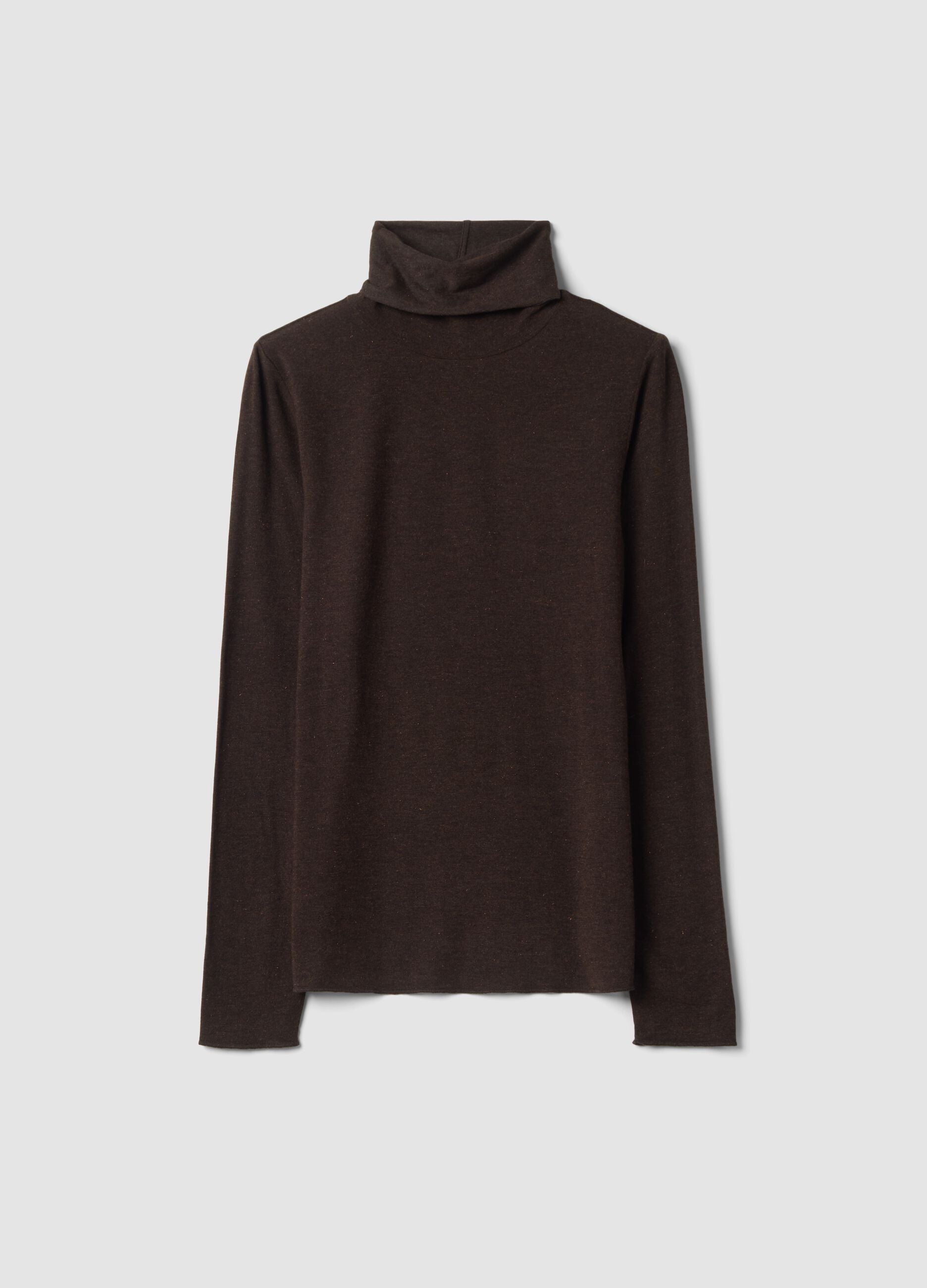 T-shirt marrone in modal e lana elasticizzata con colletto rialzato regular fit