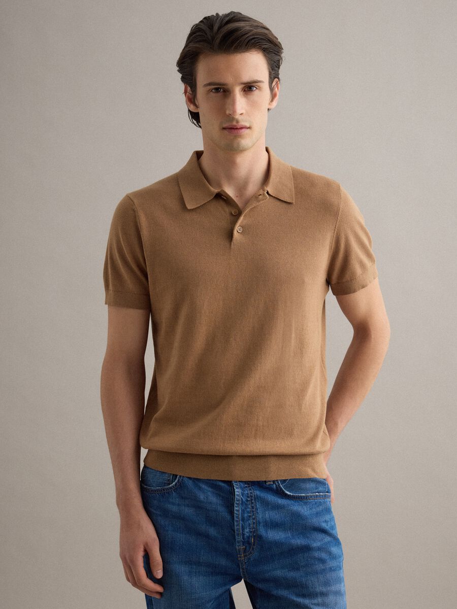 Polo in misto cotone, lino e seta marrone regular fit_1