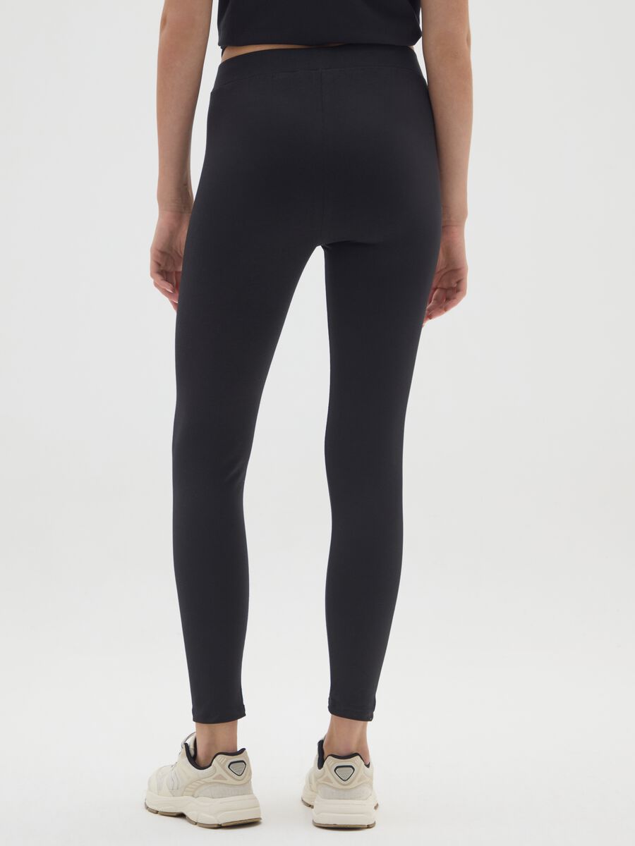 Black stretch cotton leggings regular fit_2