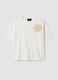 White pure cotton regular-fit T-shirt with floral appliqu&eacute;_0