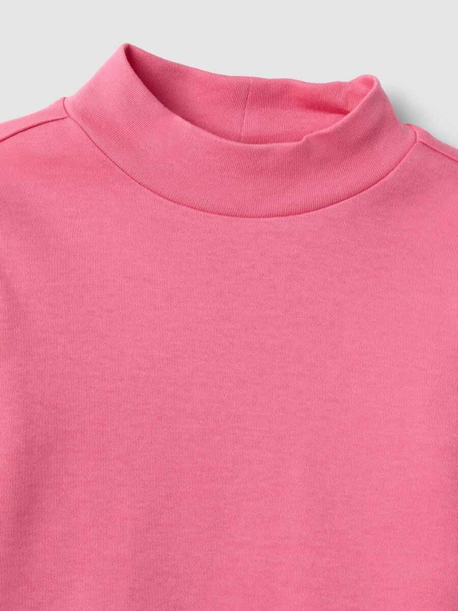 Pink pure organic cotton T-shirt with high neck_1