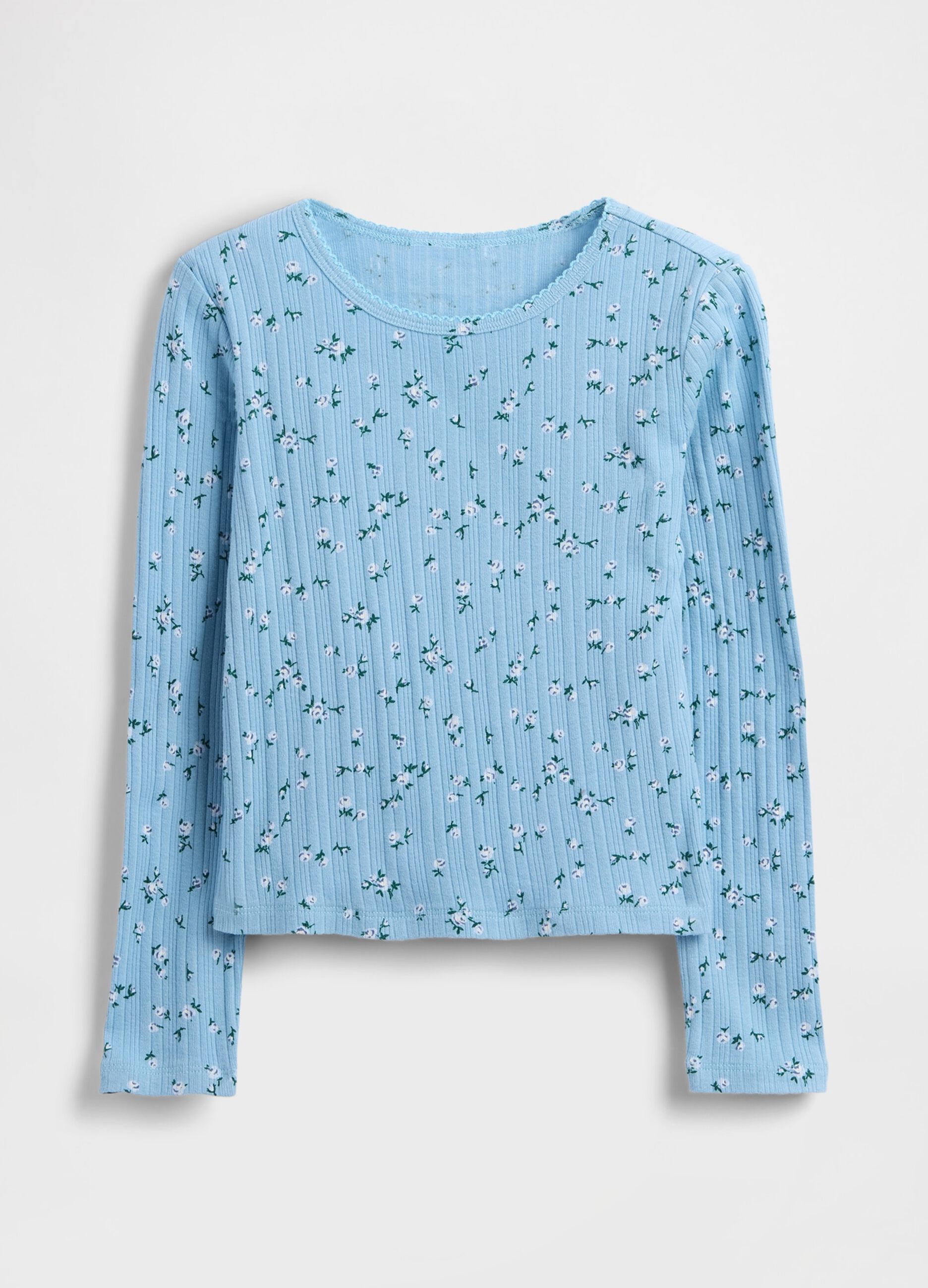 Blue Long Sleeve Cotton T-Shirt