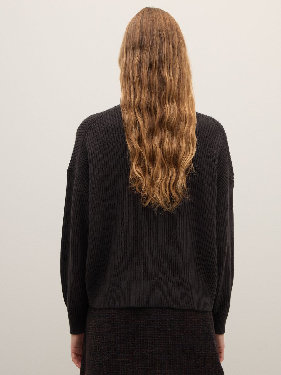 Black High Neck Sweater in Mixed Materials_2