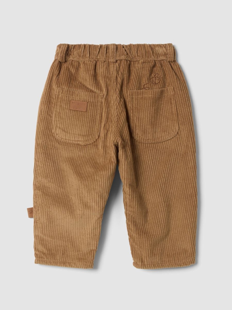 Pantaloni beige in puro cotone a coste con ricamo Winnie The Pooh comfort fit_2