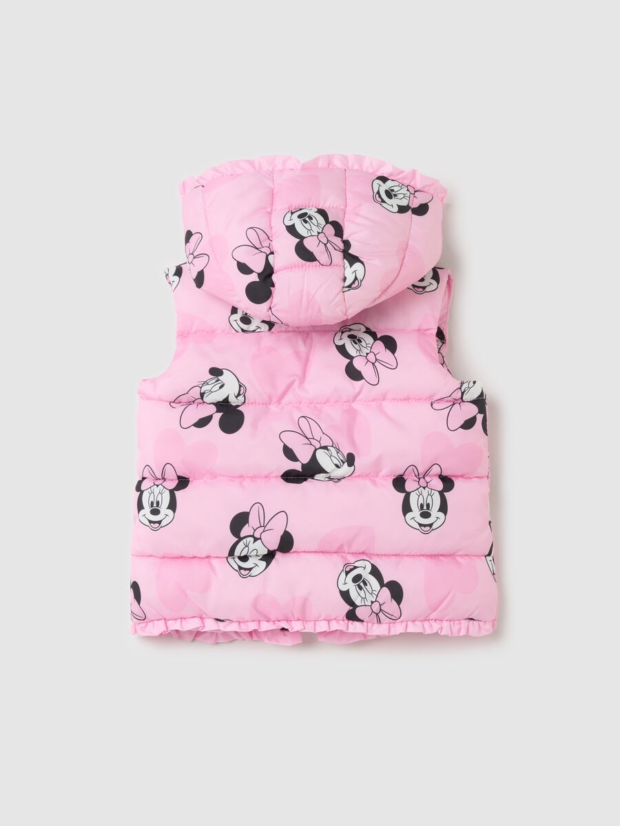 Padded gilet with hood and Minnie Mouse print_1