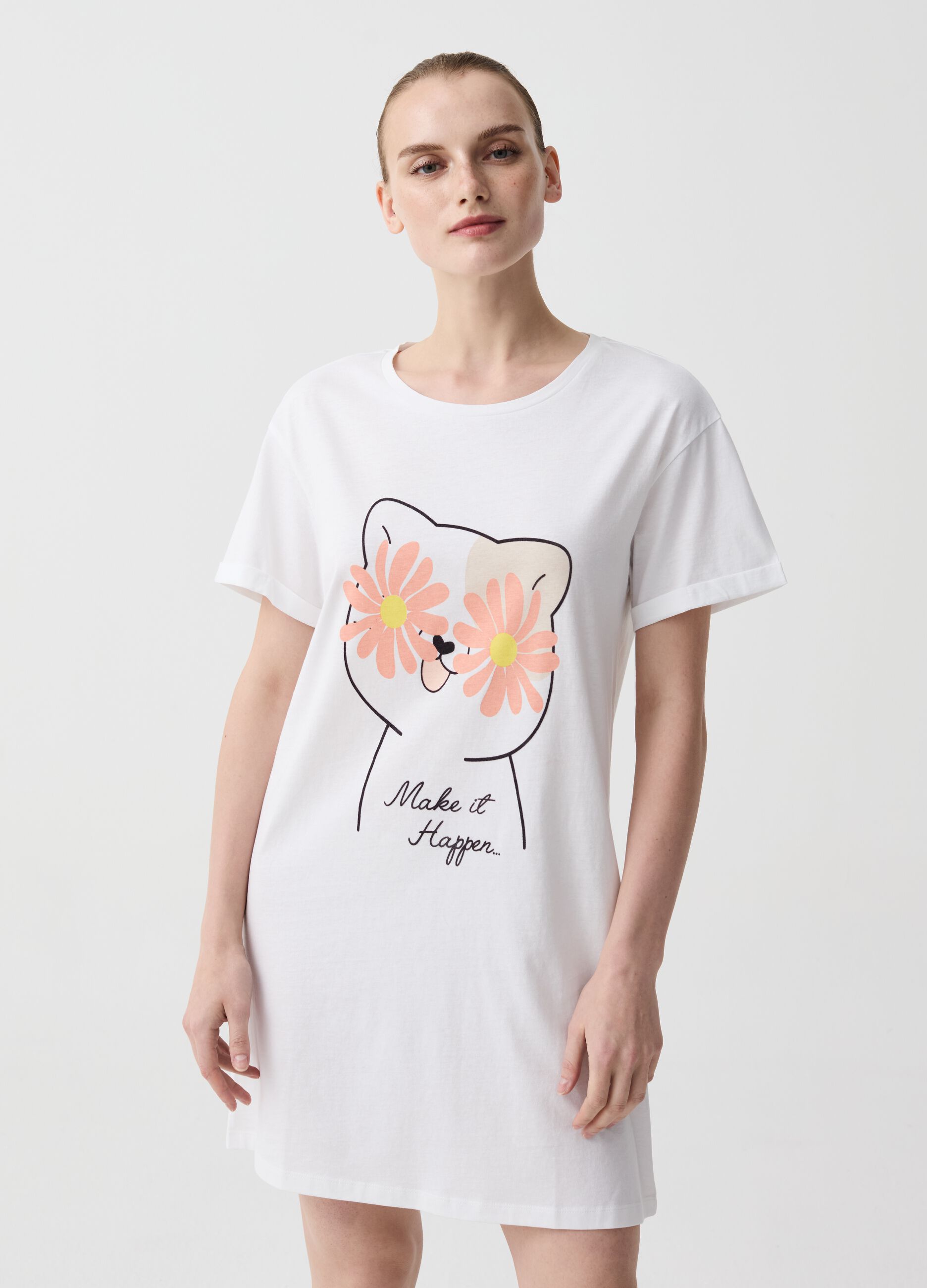 Nightdress with cat print