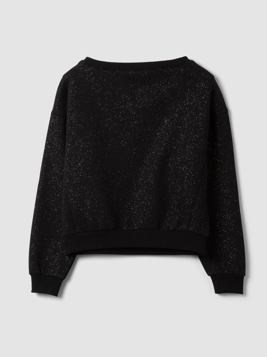 Black cotton-blend sweatshirt with boat neckline and glitter_2