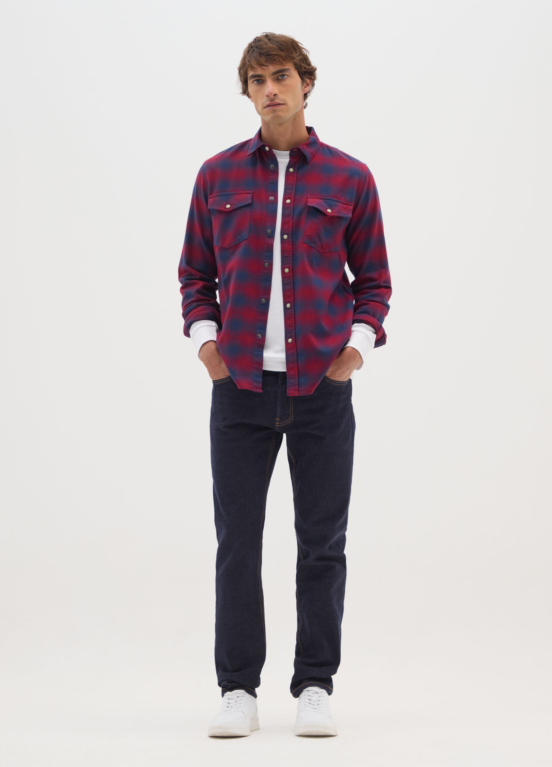 Multicolour pure cotton flannel shirt regular fit