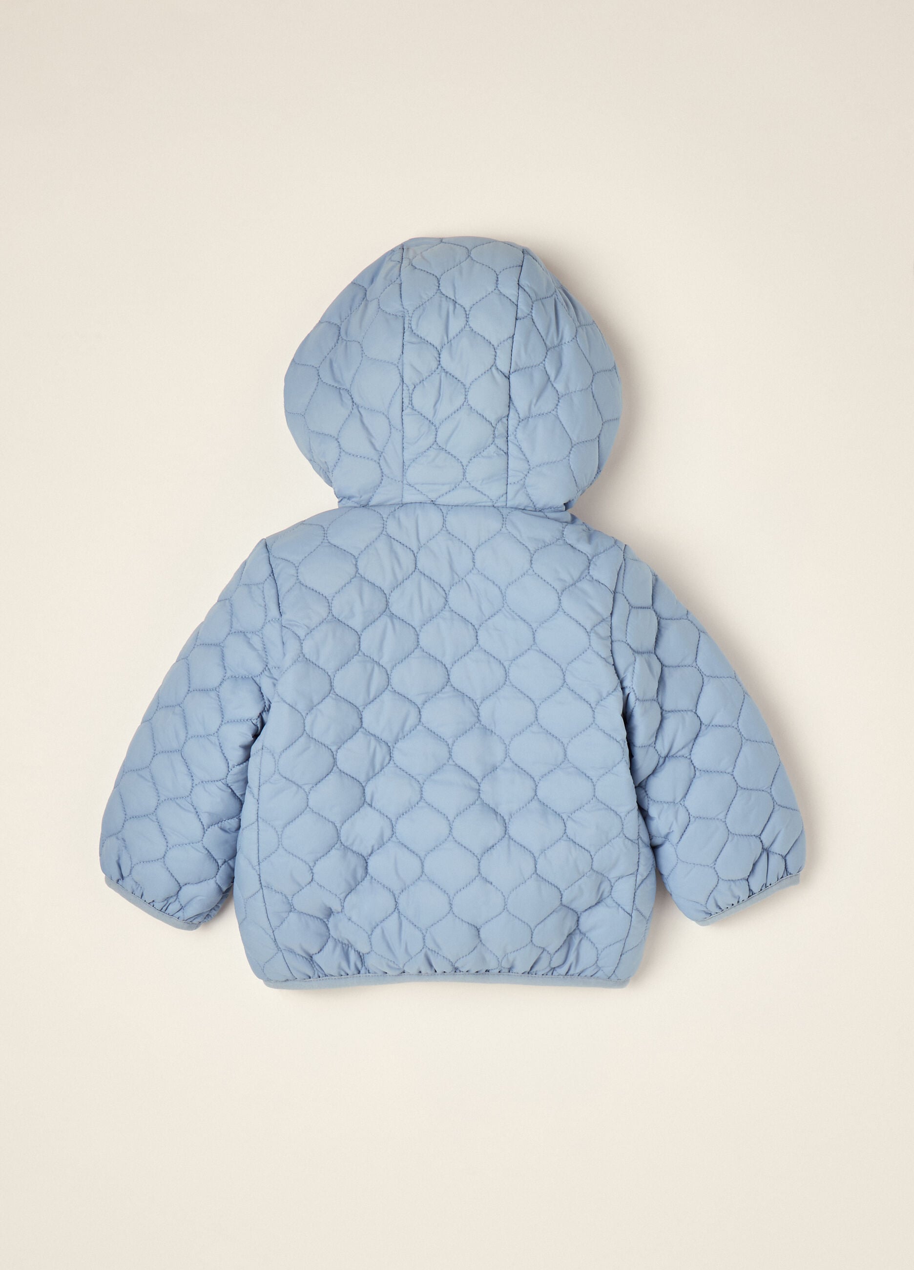 Blue quilted hooded jacket with bear ears