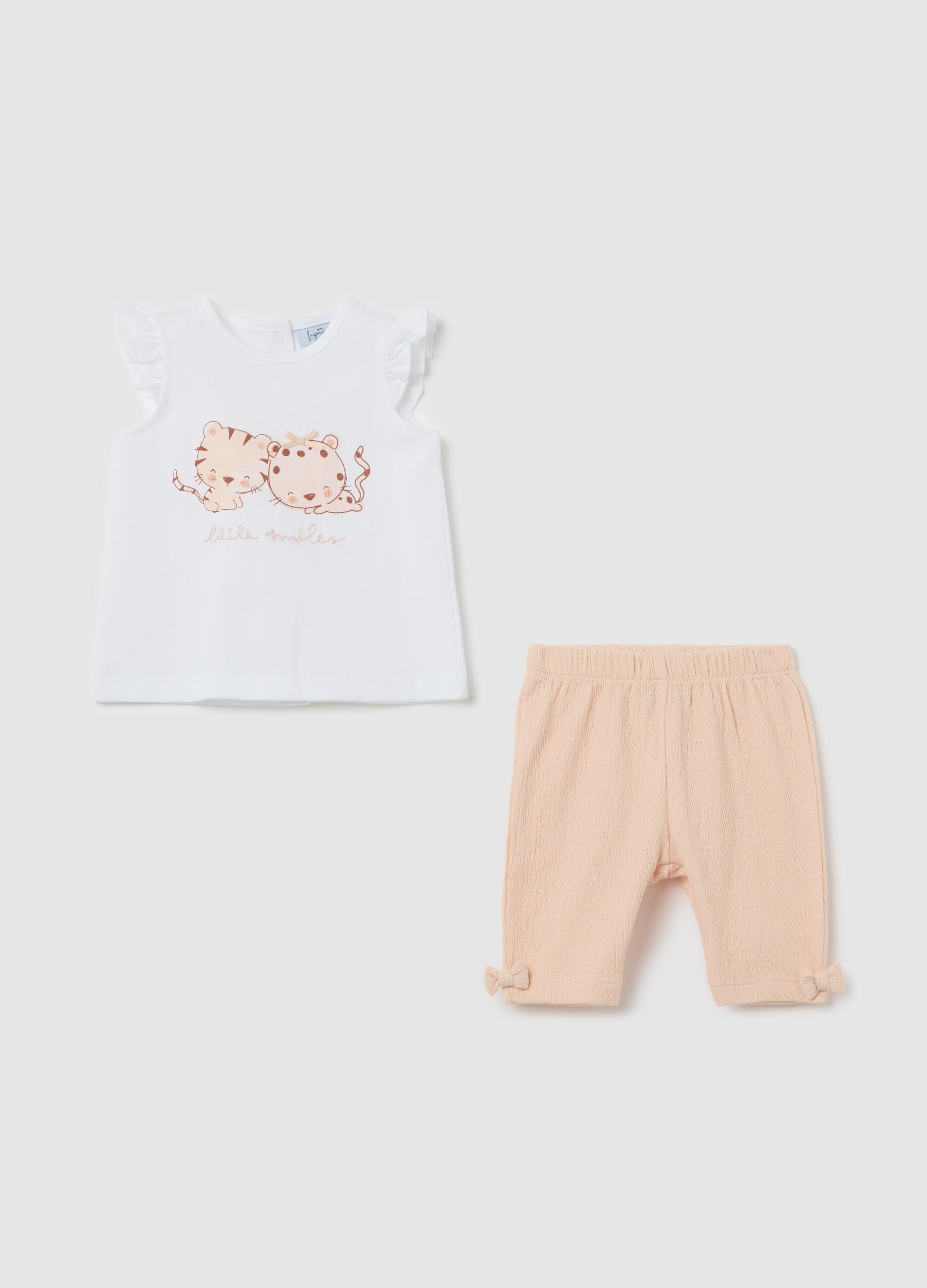 White and orange set in cotton with tigers print