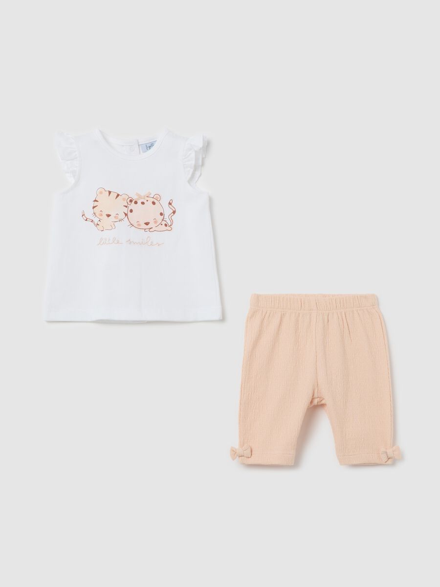 Set bianco e arancione in cotone con stampa tigrotti_0