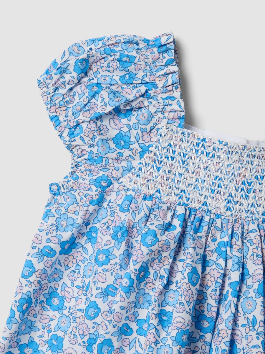 Blue pure cotton floral blouse with frills_2