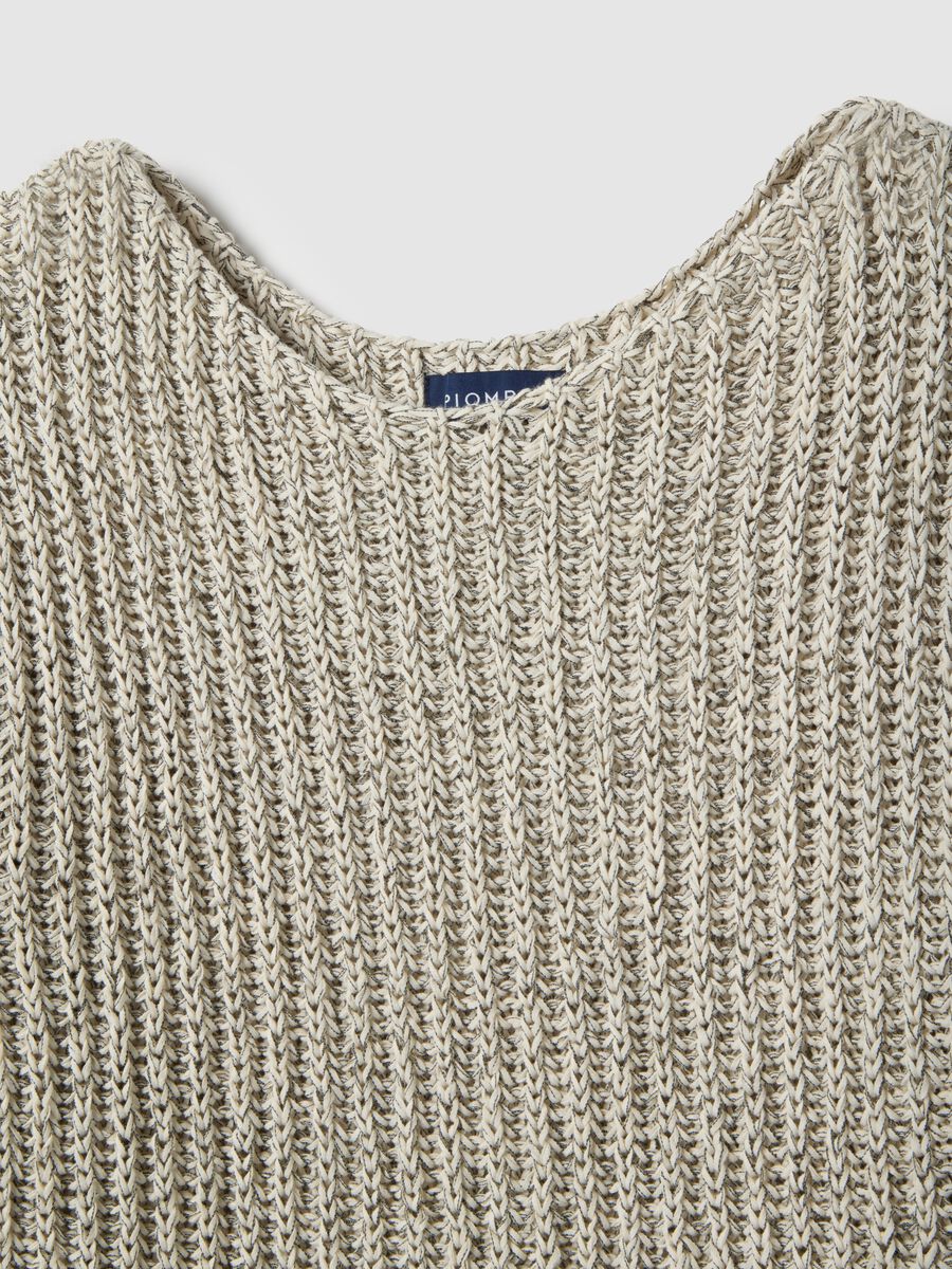 Beige cotton blend regular fit woven jumper with boat neck_5
