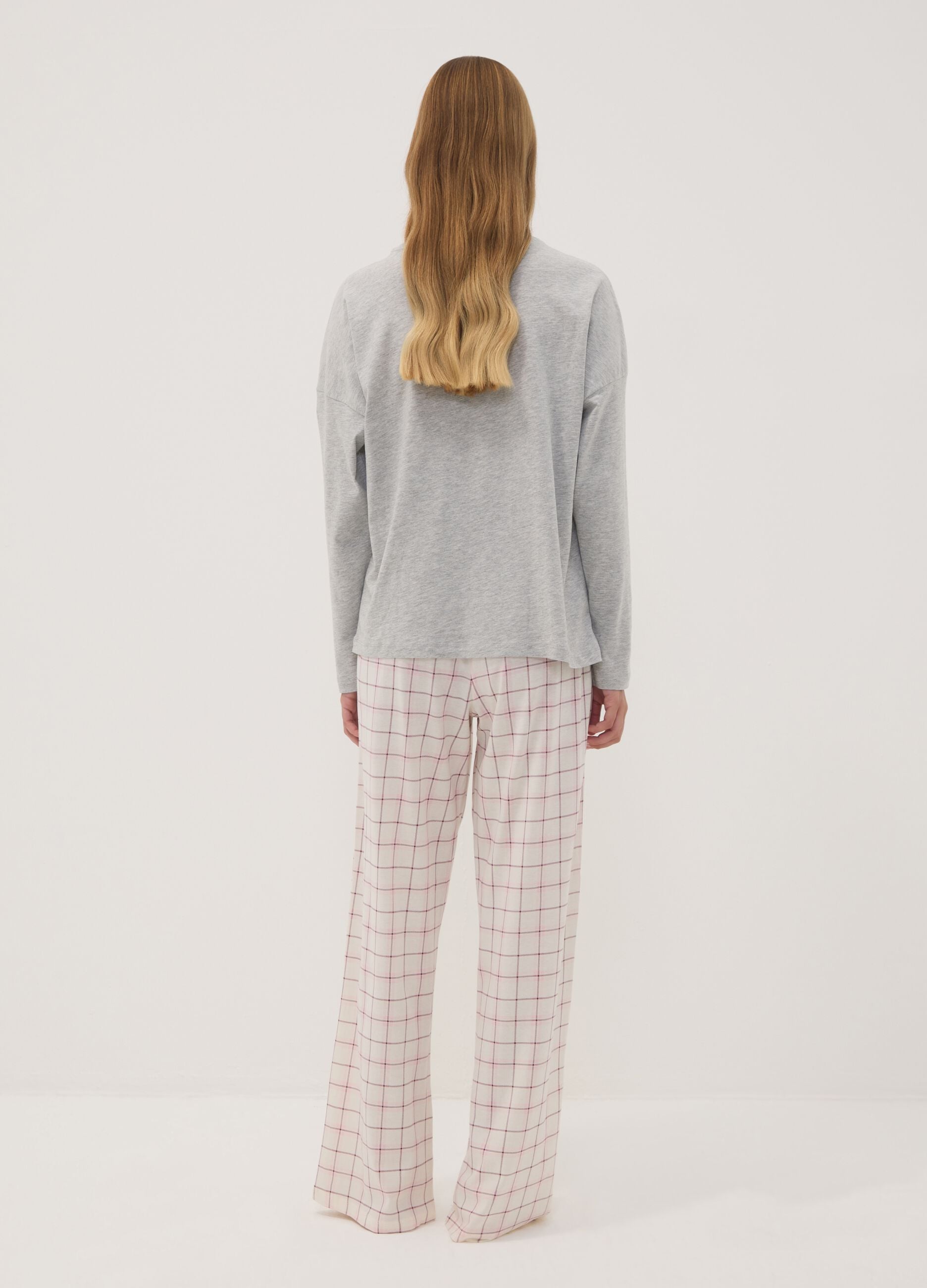 Grey marl organic cotton and viscose blend crew-neck pyjamas