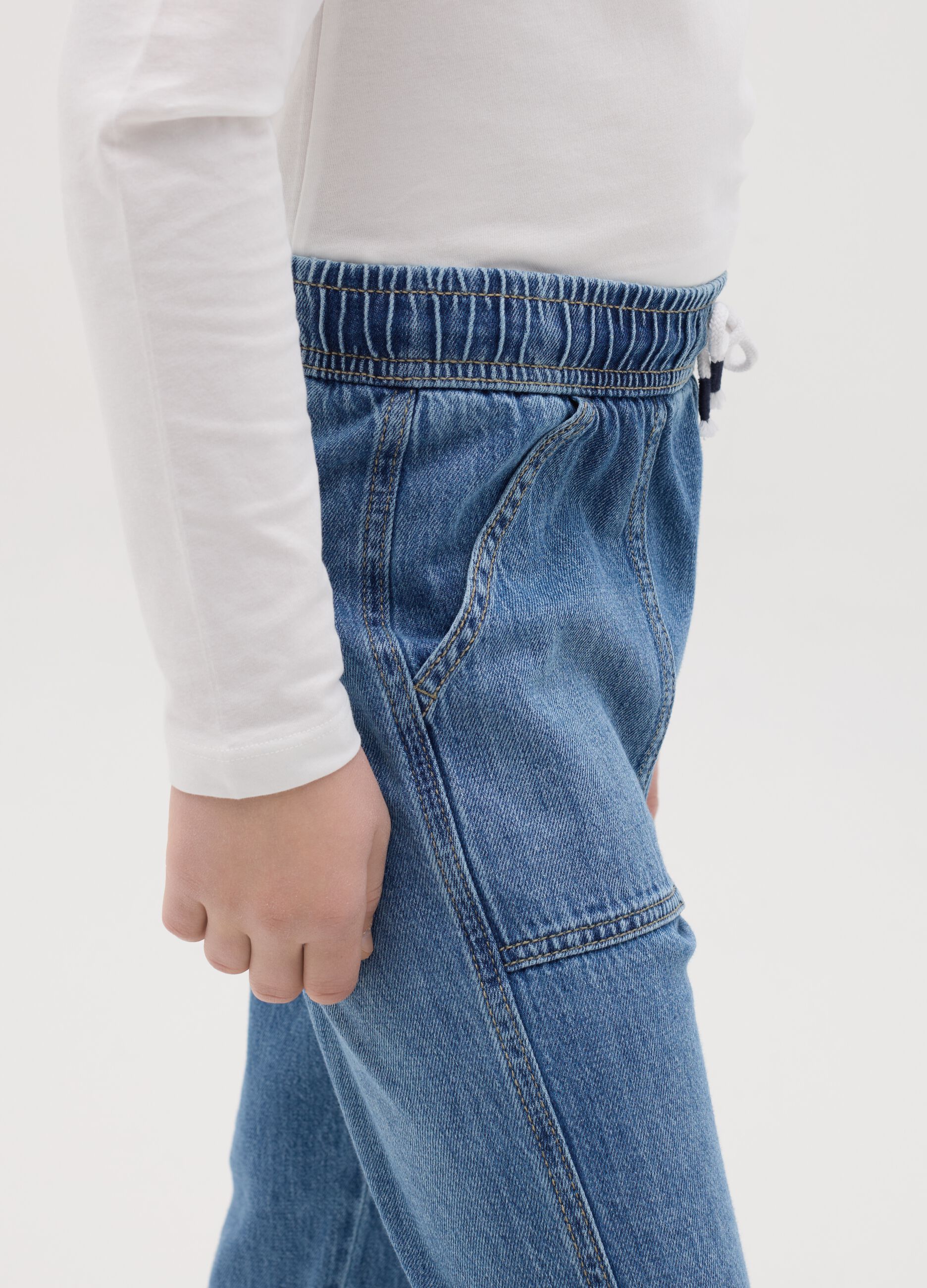 Denim joggers with drawstring