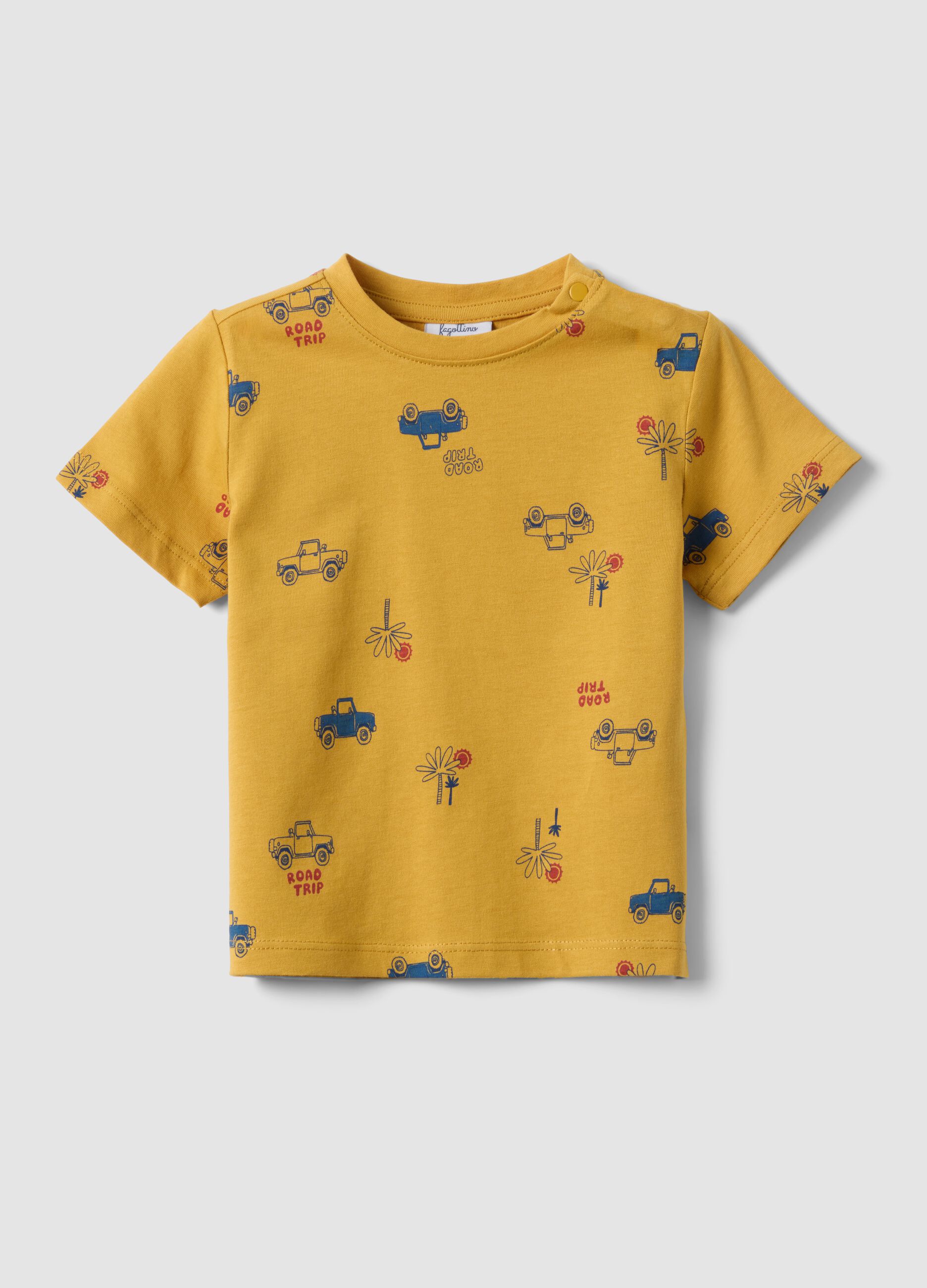 Yellow pure organic cotton boys&rsquo; T-shirt with car print