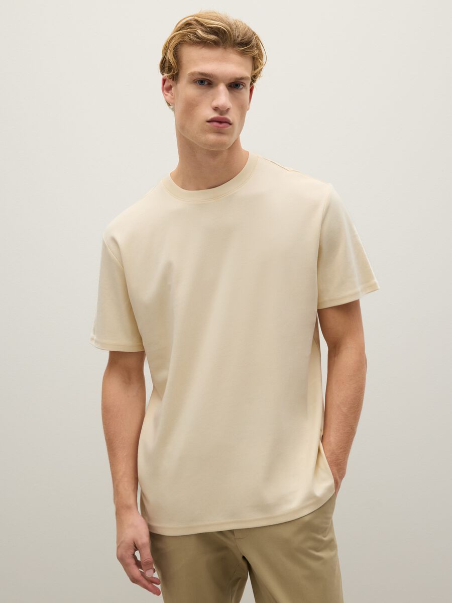 Beige pure cotton regular fit T-shirt_0