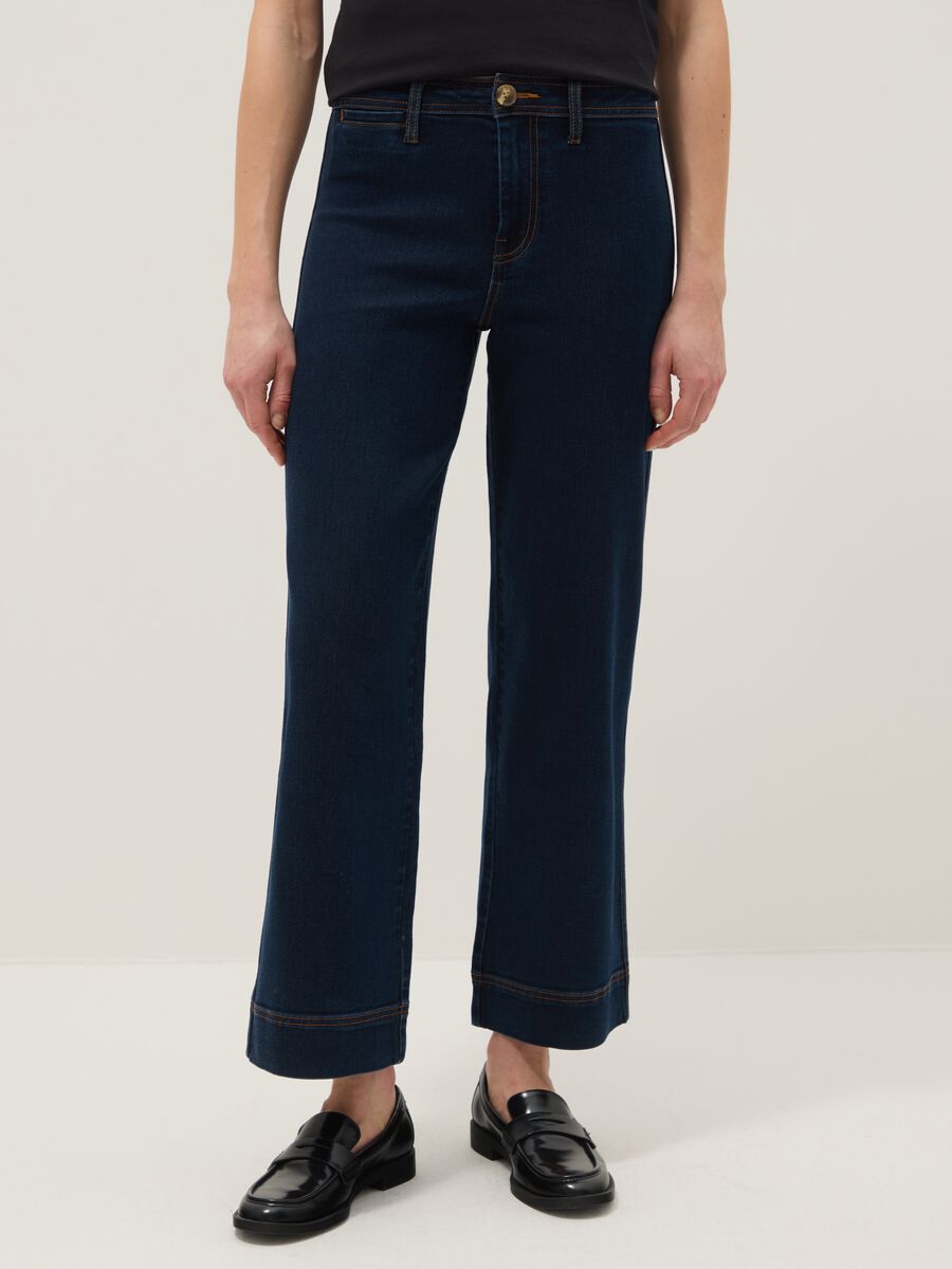Wide leg blue stretchy cotton jeans_1