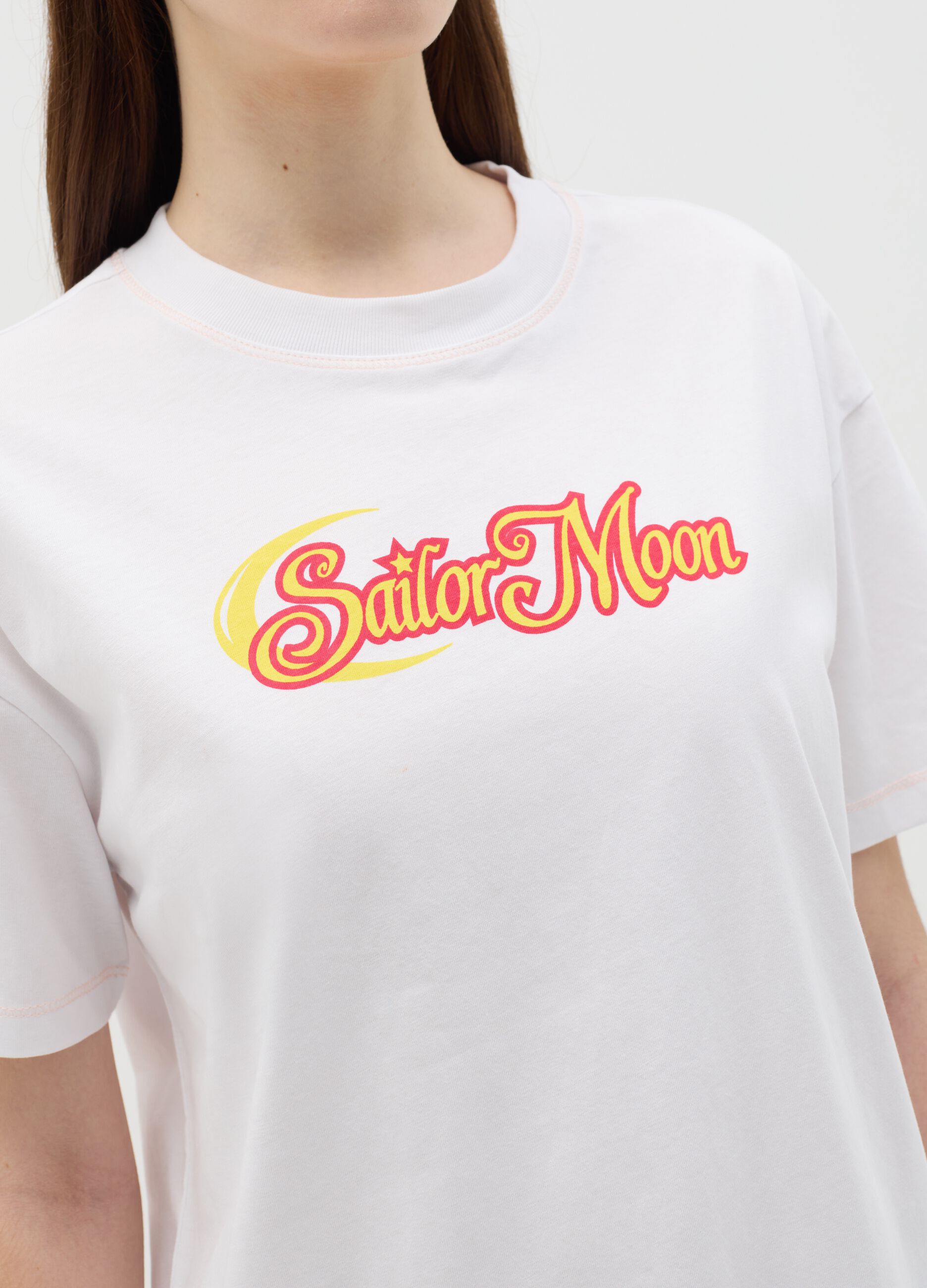 White cotton T-shirt with Sailor Moon print